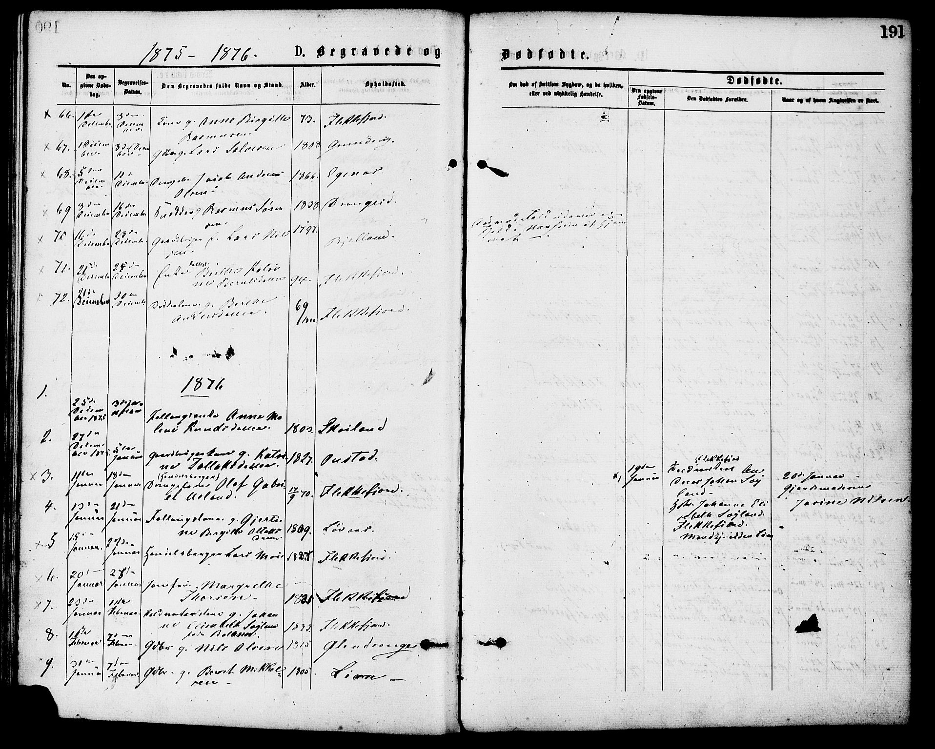 Flekkefjord sokneprestkontor, AV/SAK-1111-0012/F/Fa/Fac/L0007: Parish register (official) no. A 7, 1875-1885, p. 191