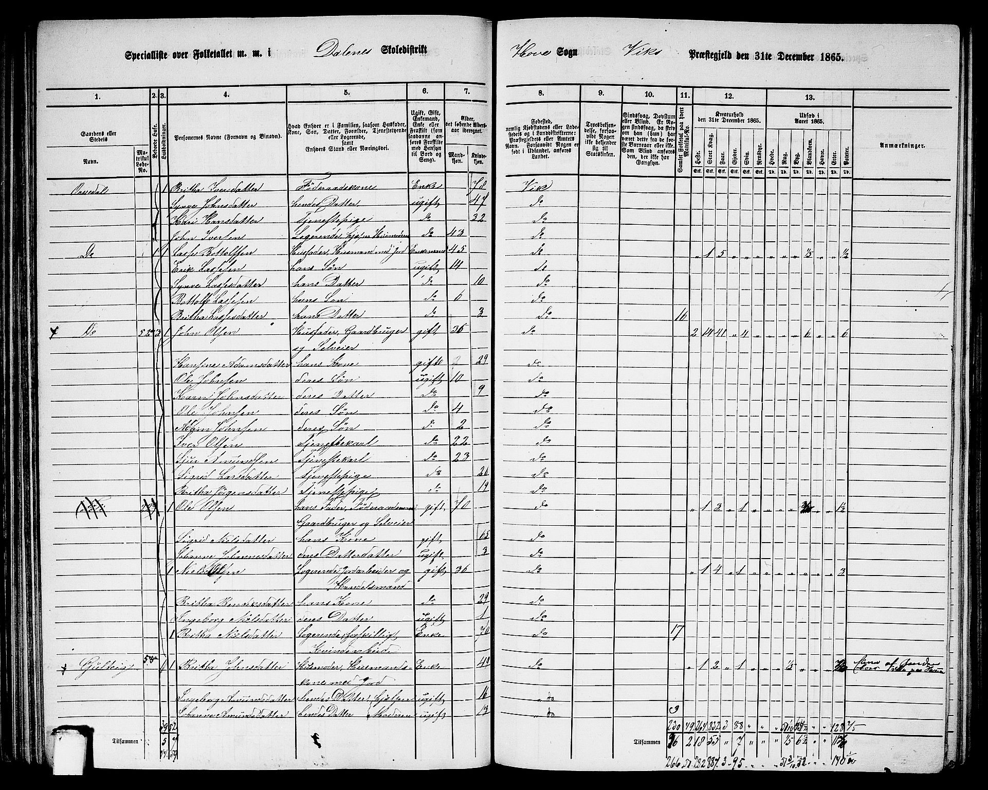 RA, 1865 census for Vik, 1865, p. 66