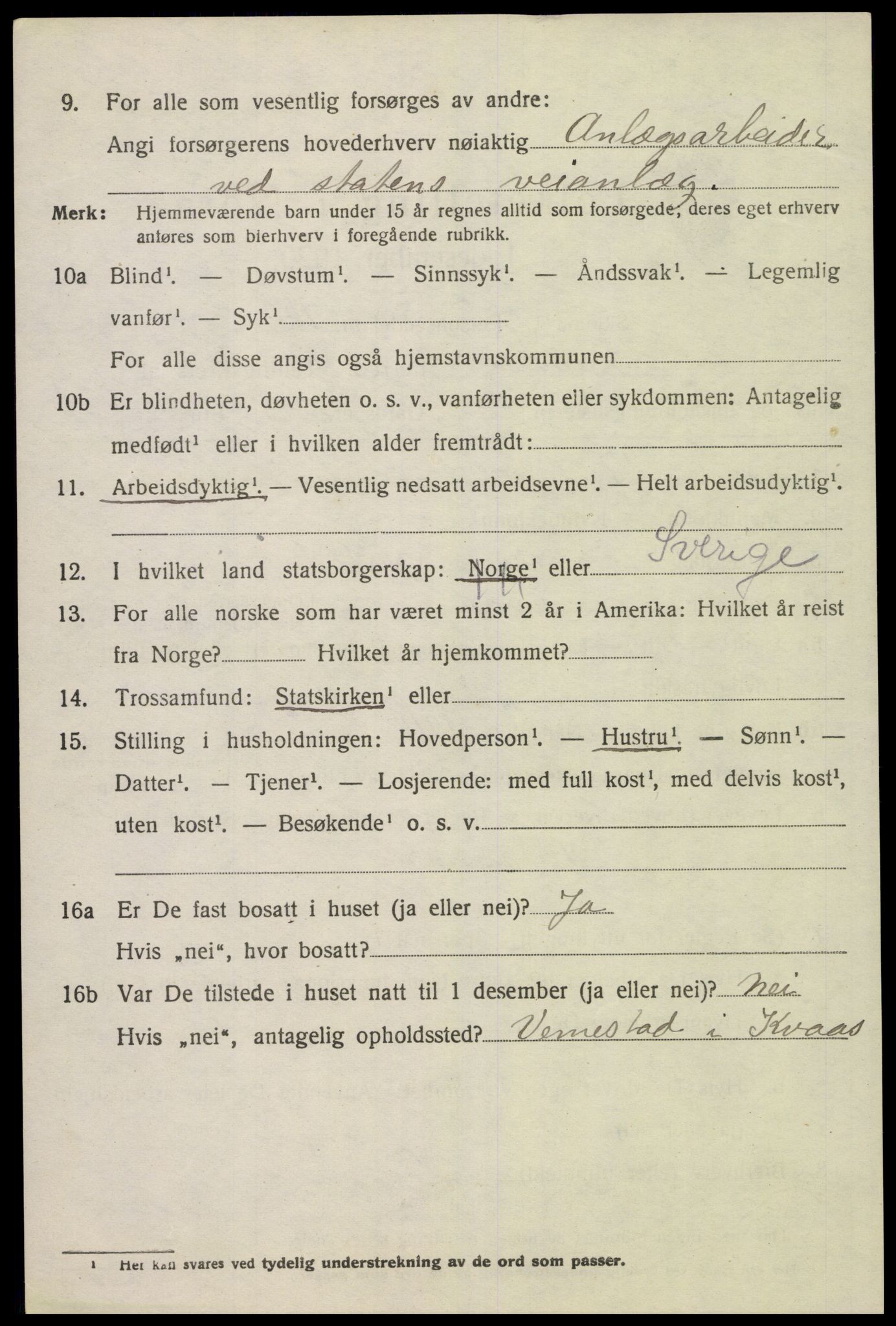 SAK, 1920 census for Kvås, 1920, p. 1495