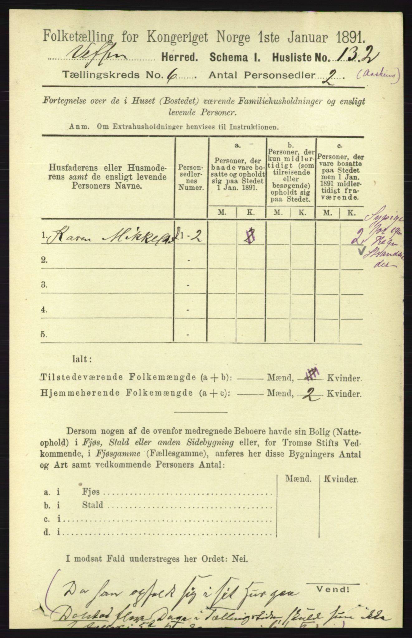 RA, 1891 census for 1824 Vefsn, 1891, p. 2797