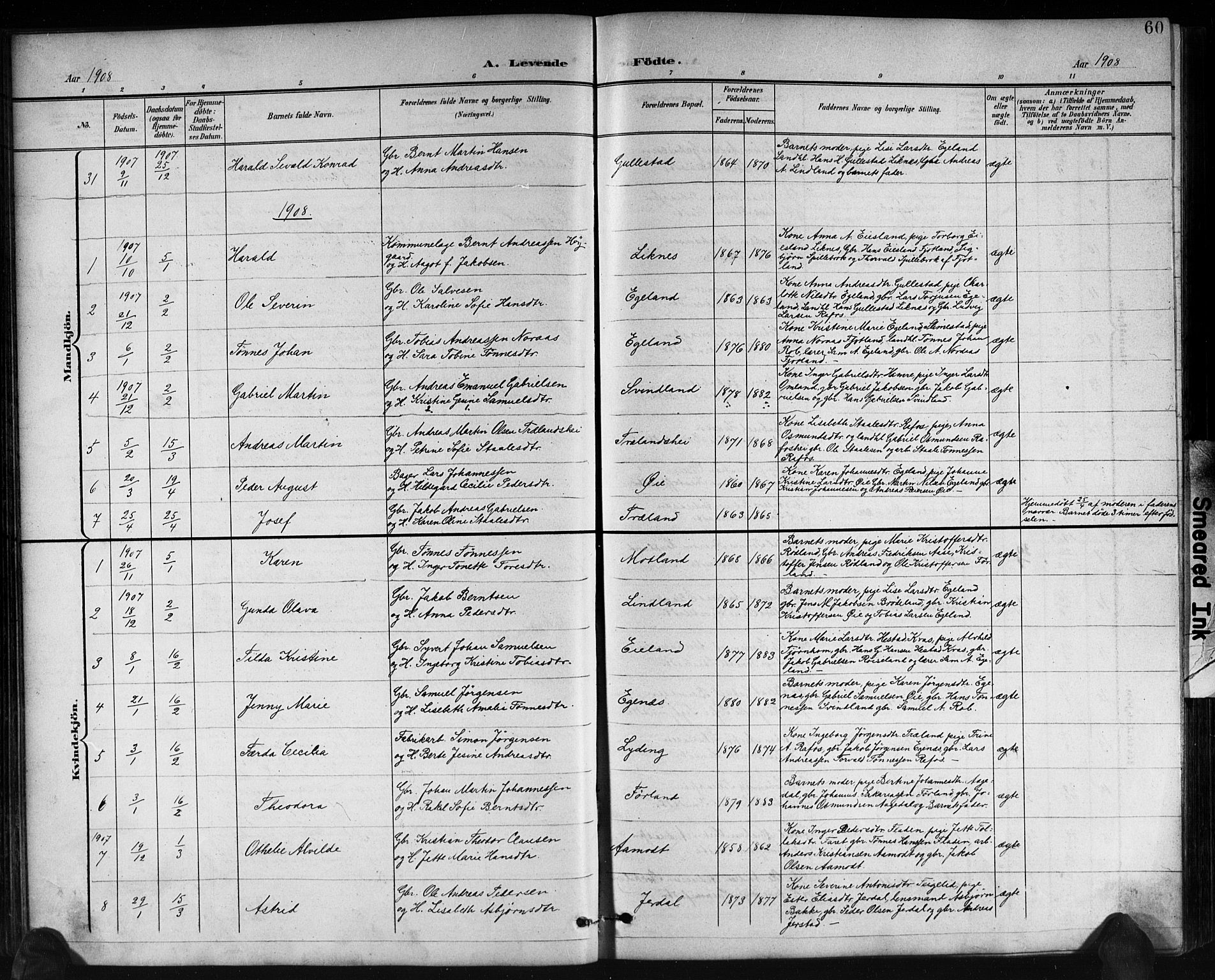 Kvinesdal sokneprestkontor, AV/SAK-1111-0026/F/Fb/Fbb/L0003: Parish register (copy) no. B 3, 1898-1916, p. 60