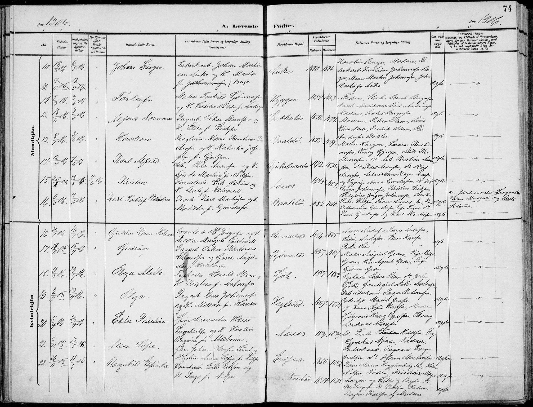 Røyken kirkebøker, AV/SAKO-A-241/F/Fa/L0009: Parish register (official) no. 9, 1898-1911, p. 74