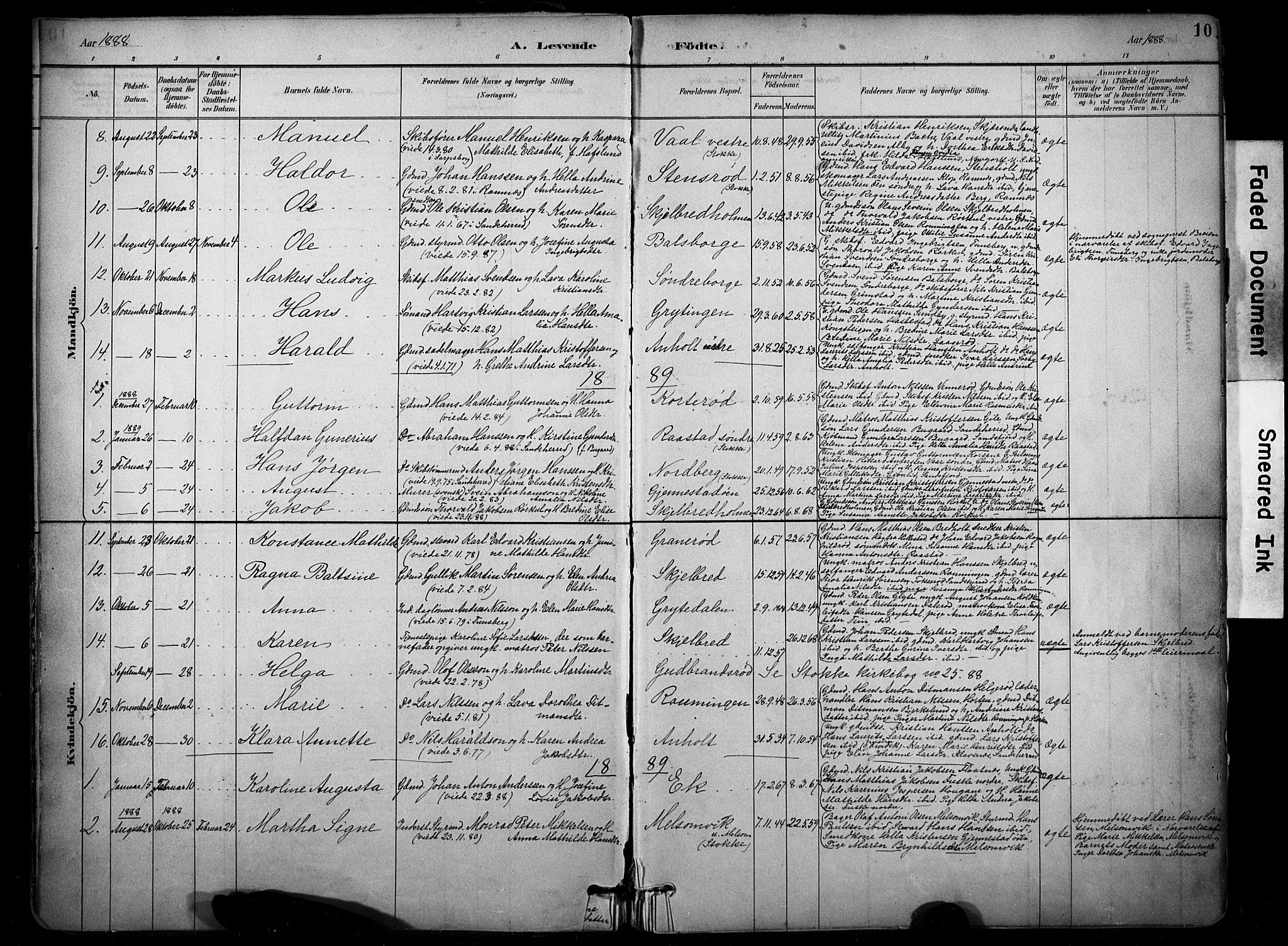 Stokke kirkebøker, AV/SAKO-A-320/F/Fb/L0001: Parish register (official) no. II 1, 1884-1910, p. 10