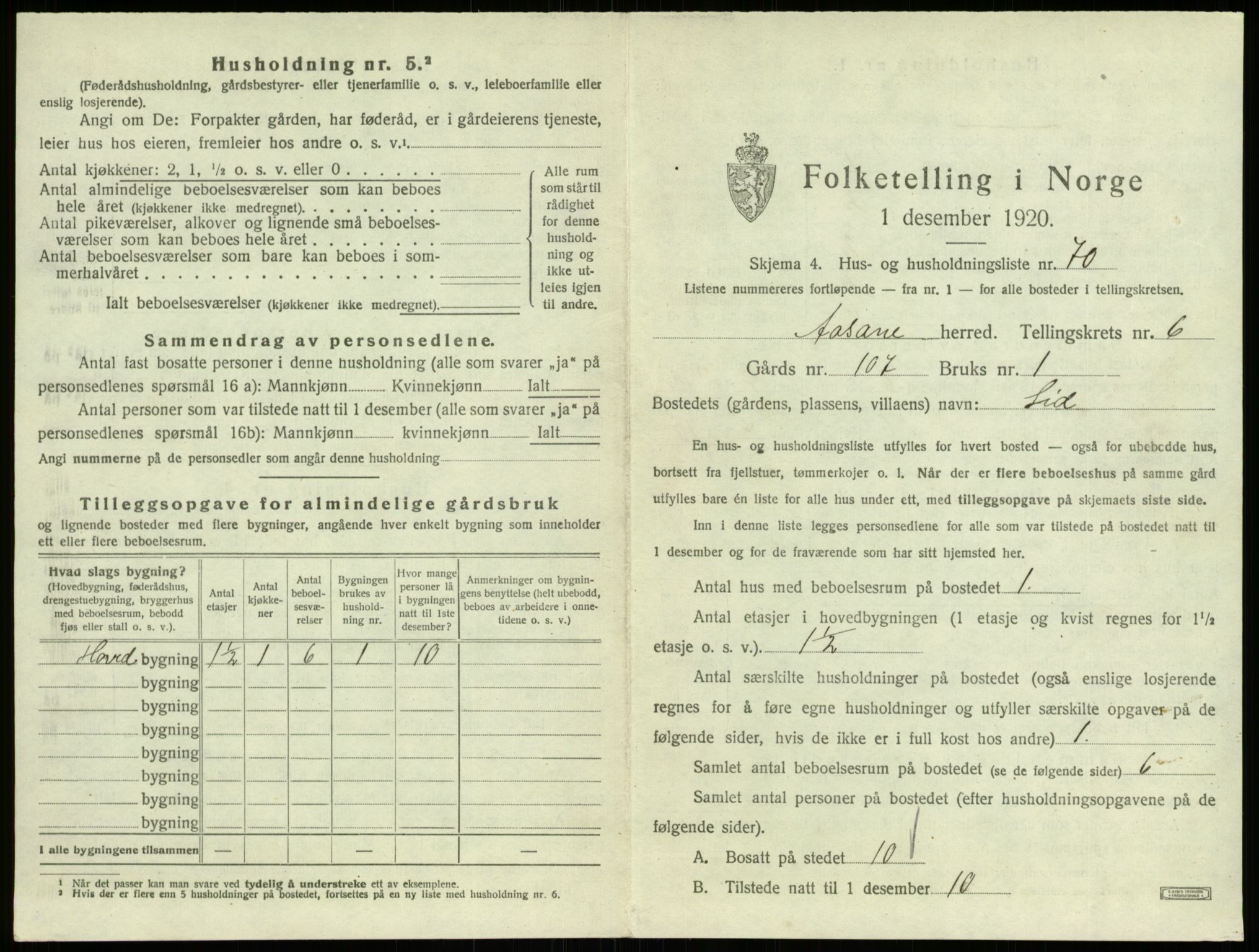 SAB, 1920 census for Åsane, 1920, p. 650