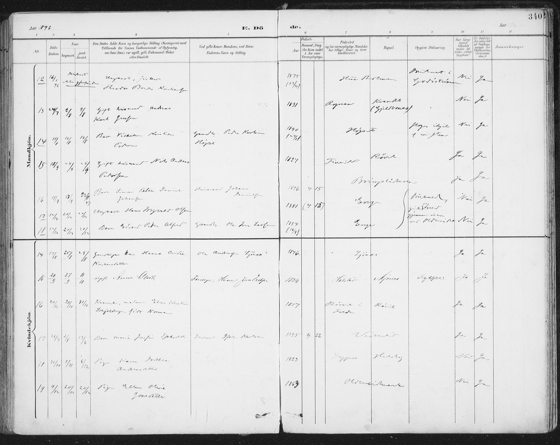 Ministerialprotokoller, klokkerbøker og fødselsregistre - Nordland, AV/SAT-A-1459/852/L0741: Parish register (official) no. 852A11, 1894-1917, p. 340