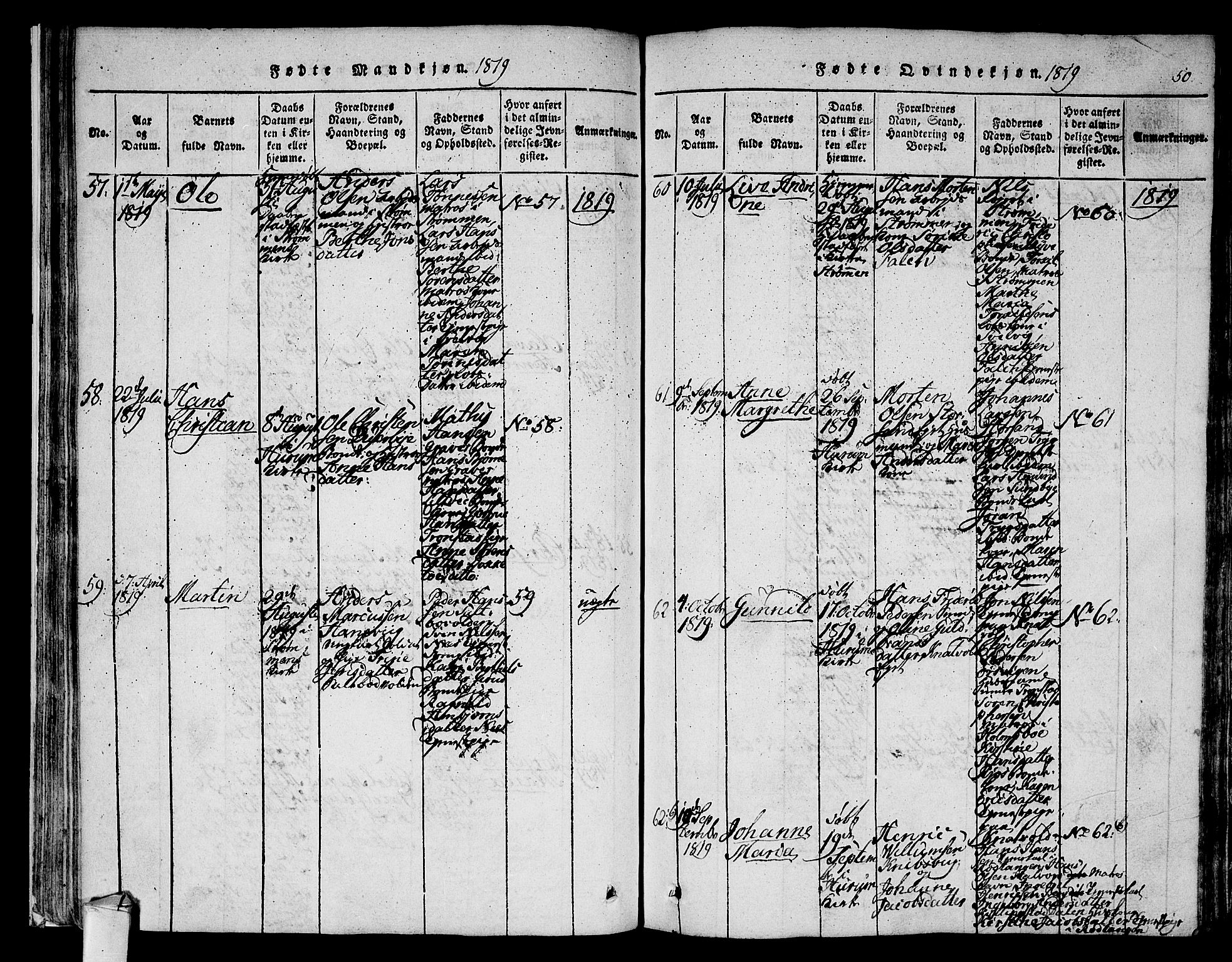 Hurum kirkebøker, AV/SAKO-A-229/F/Fa/L0009: Parish register (official) no. 9, 1816-1826, p. 50