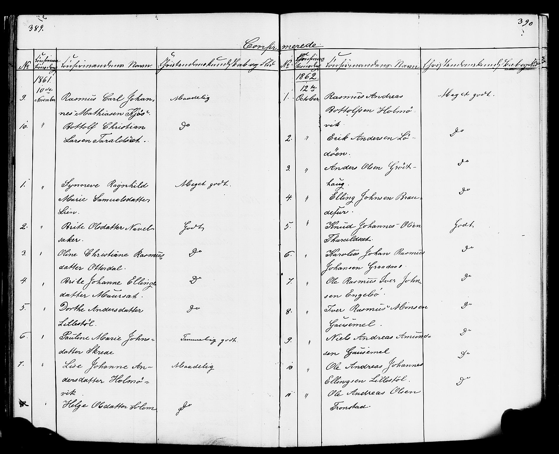 Hornindal sokneprestembete, SAB/A-82401/H/Haa/Haaa/L0001: Parish register (official) no. A 1, 1837-1866, p. 390-391