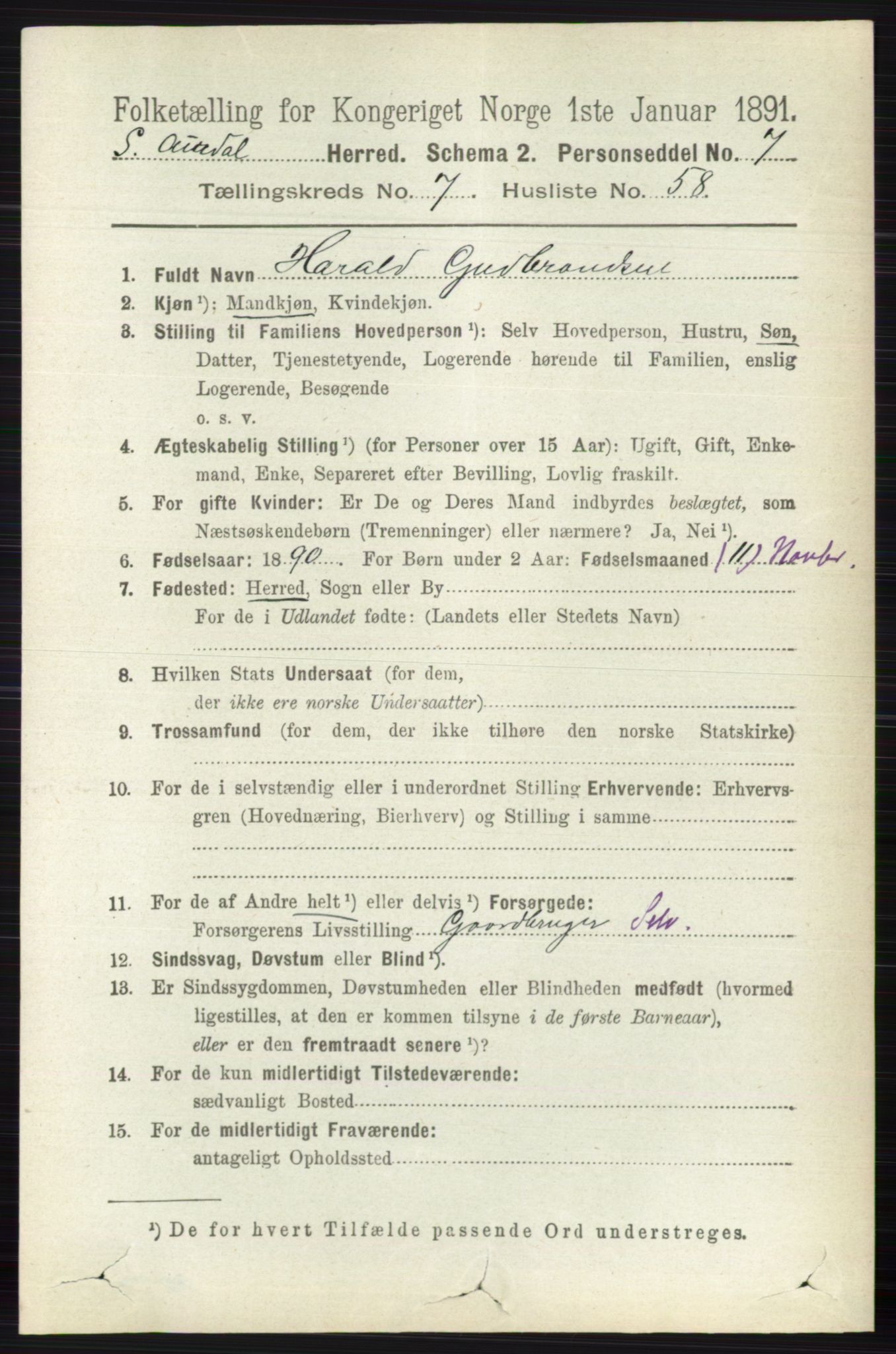 RA, 1891 census for 0540 Sør-Aurdal, 1891, p. 4748