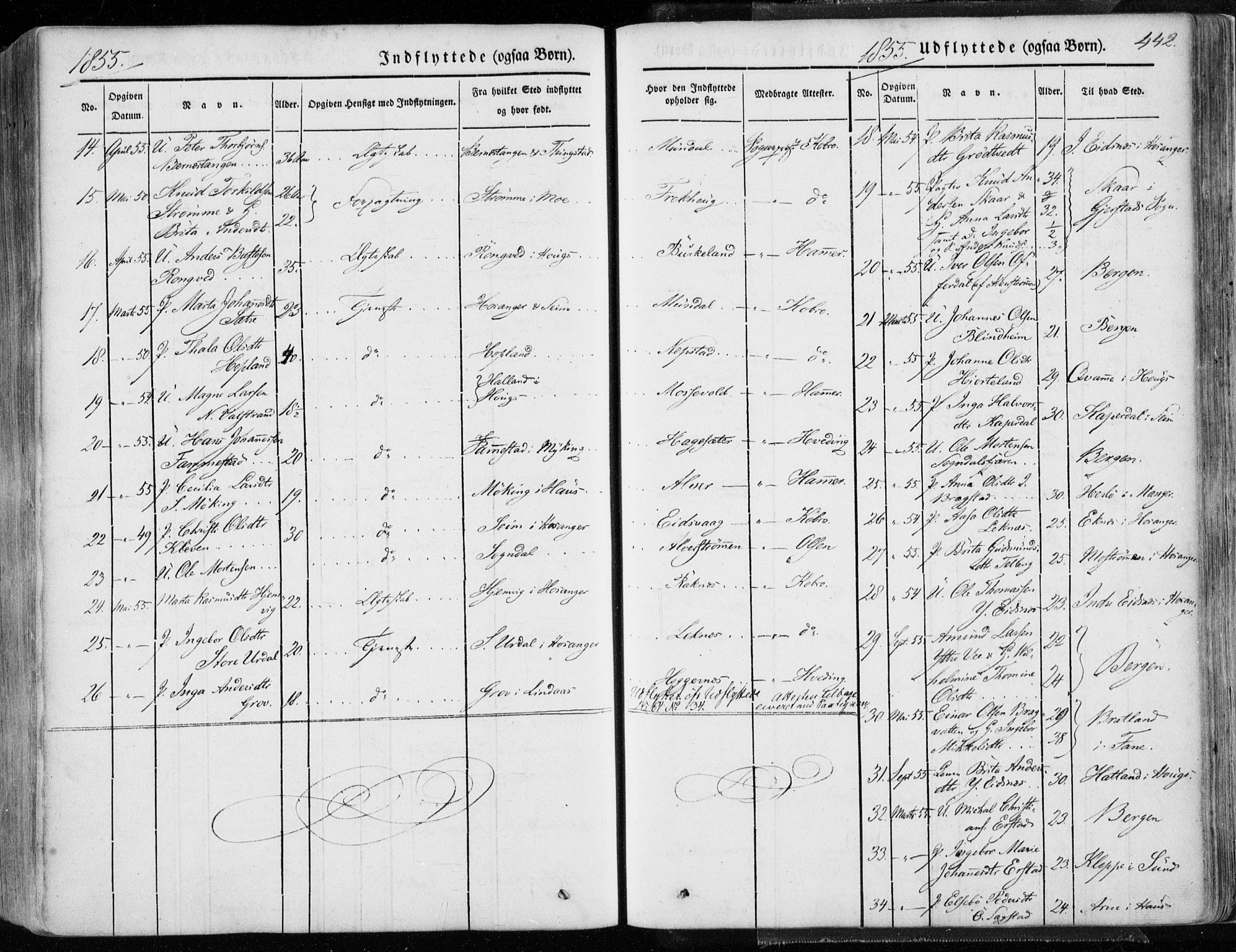 Hamre sokneprestembete, AV/SAB-A-75501/H/Ha/Haa/Haaa/L0013: Parish register (official) no. A 13, 1846-1857, p. 442