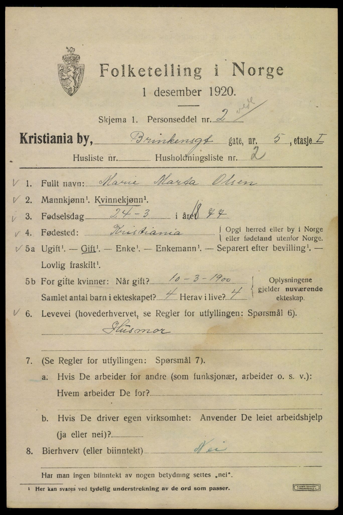 SAO, 1920 census for Kristiania, 1920, p. 171805