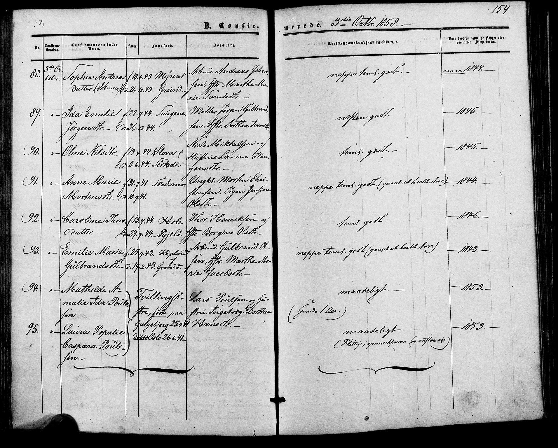 Vestre Aker prestekontor Kirkebøker, AV/SAO-A-10025/F/Fa/L0001: Parish register (official) no. 1, 1853-1858, p. 154