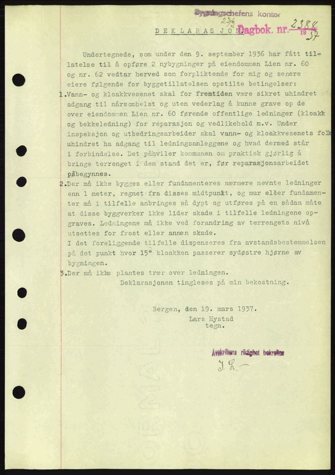 Byfogd og Byskriver i Bergen, SAB/A-3401/03/03Bc/L0004: Mortgage book no. A3-4, 1936-1937, Diary no: : 2388/1937