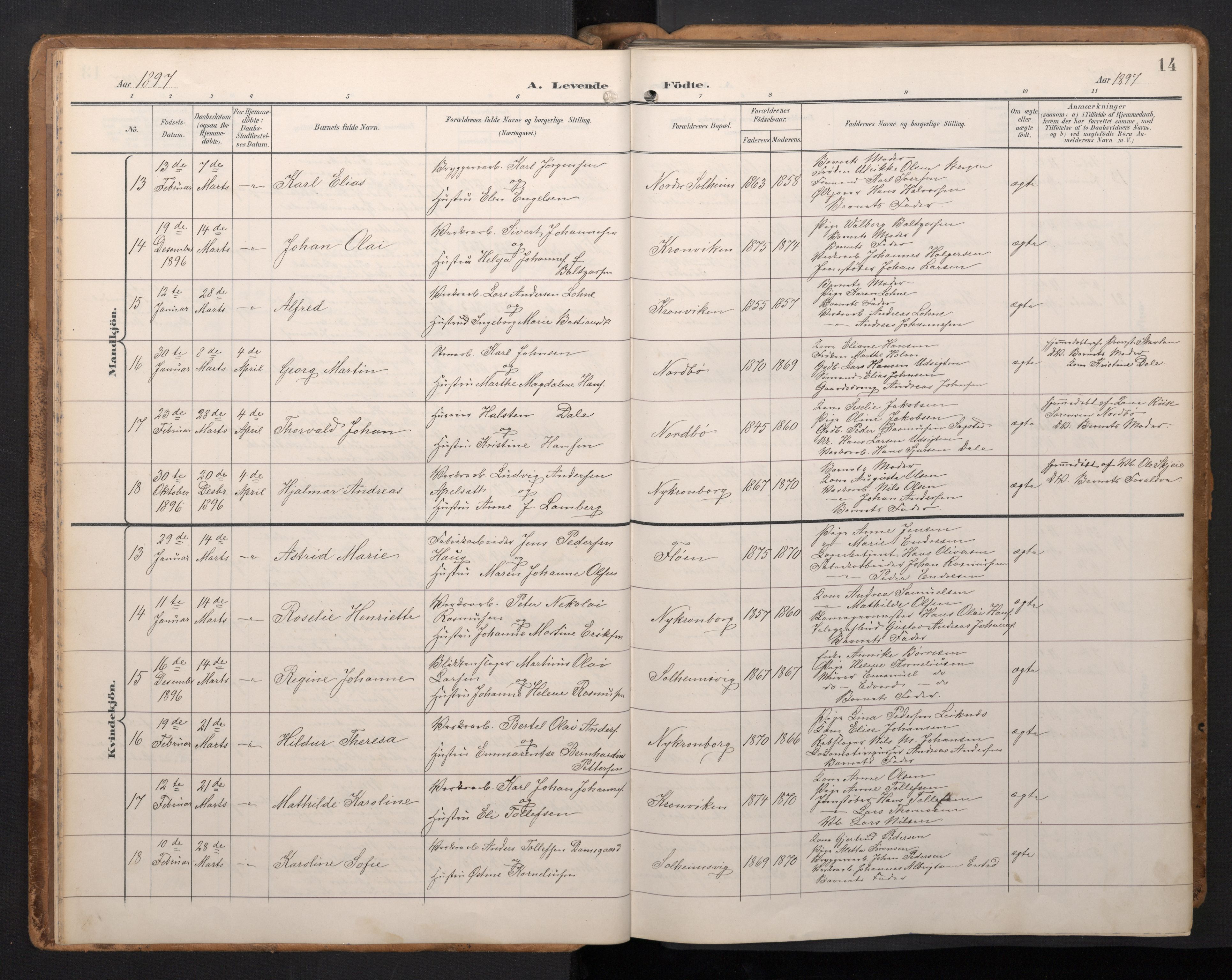 Årstad Sokneprestembete, SAB/A-79301/H/Hab/L0002: Parish register (copy) no. A 2, 1896-1912, p. 13b-14a