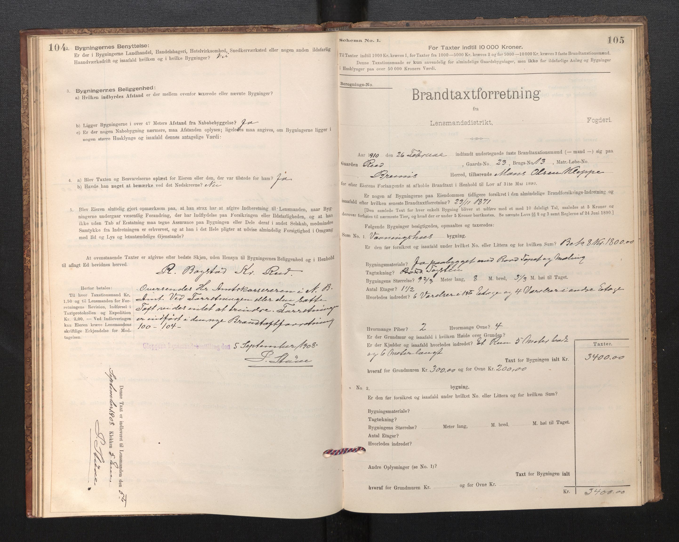 Lensmannen i Gloppen og Breim, SAB/A-27801/0012/L0003: Branntakstprotokoll, skjematakst, 1894-1931, p. 104-105