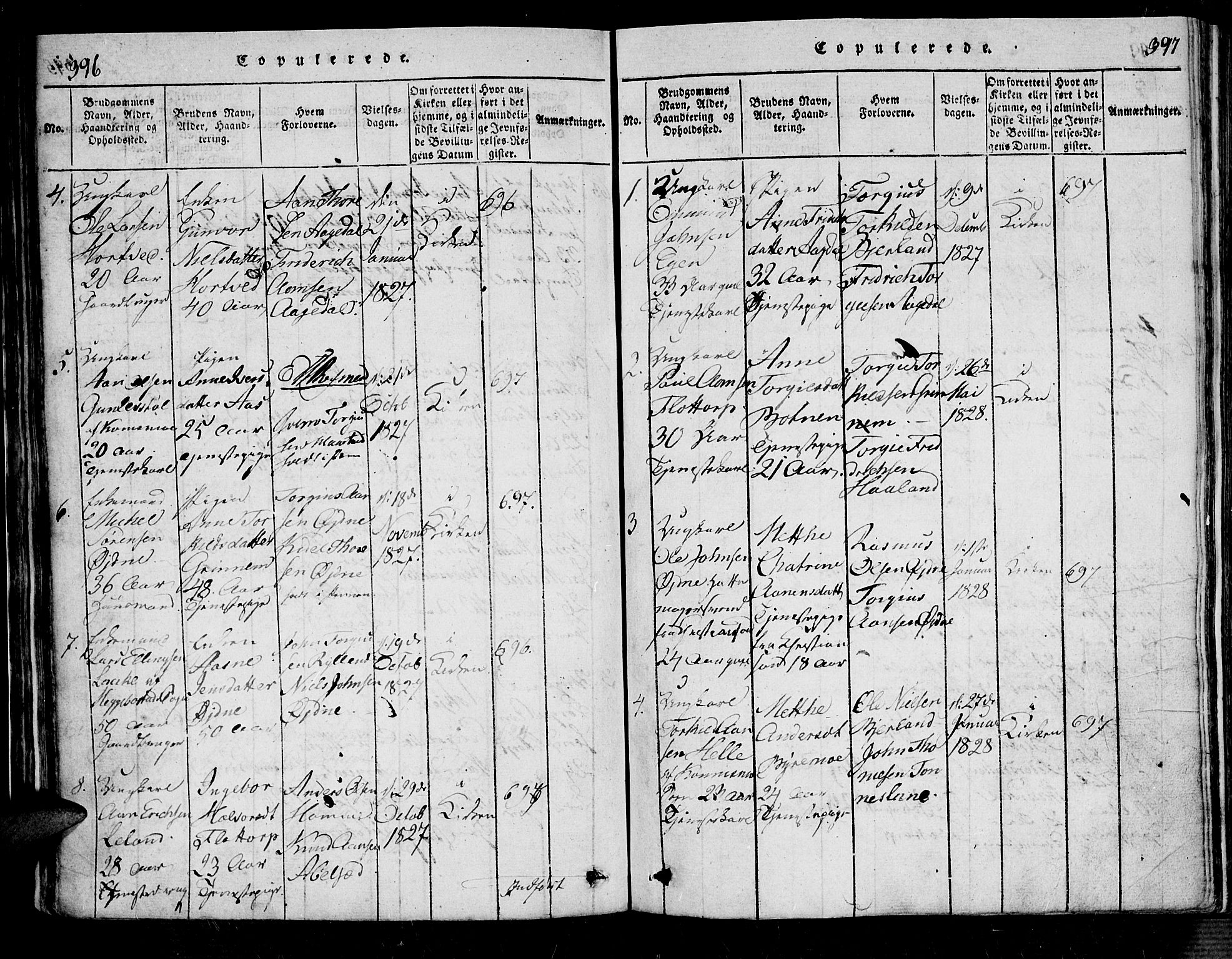 Bjelland sokneprestkontor, SAK/1111-0005/F/Fa/Fac/L0001: Parish register (official) no. A 1, 1815-1866, p. 396-397