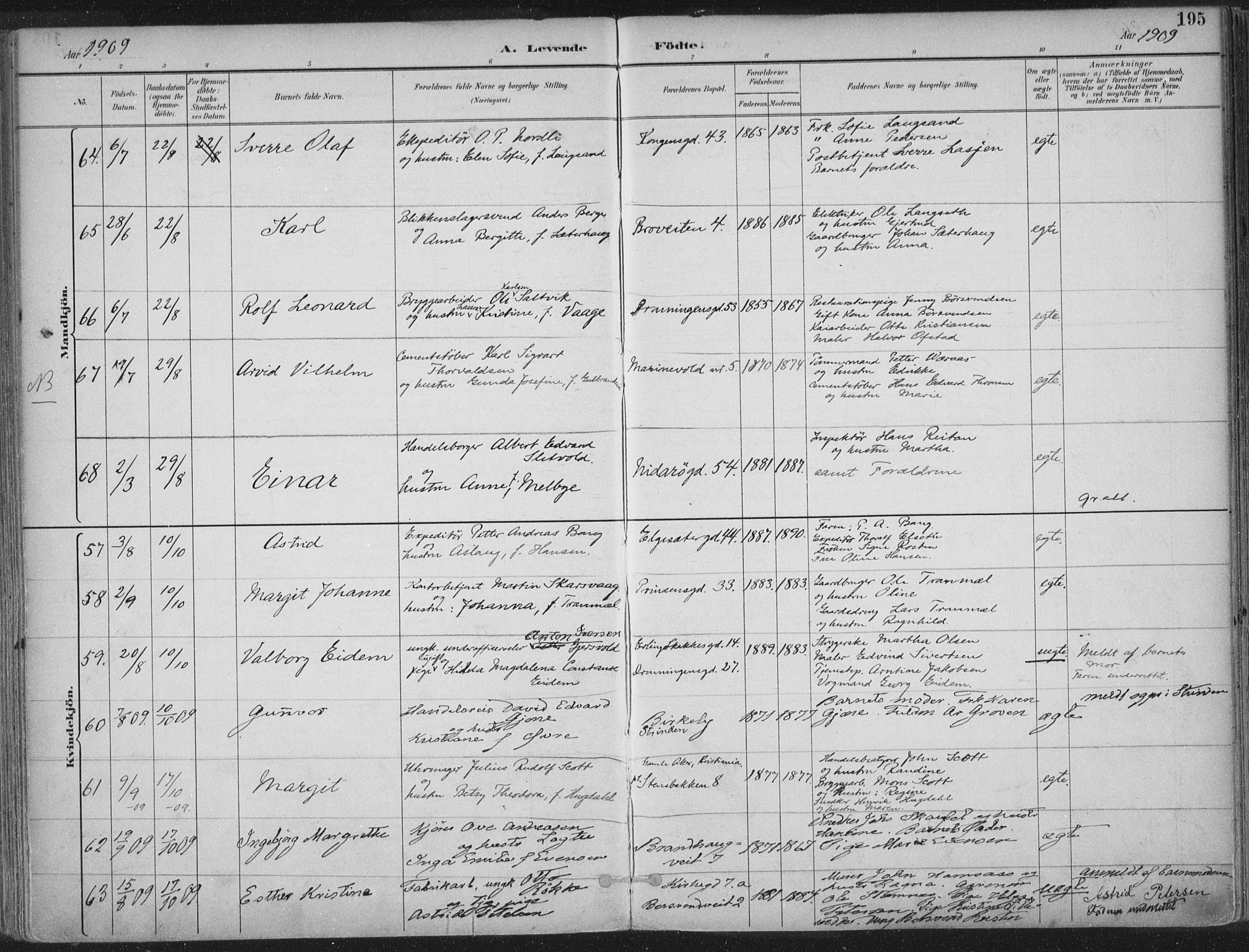 Ministerialprotokoller, klokkerbøker og fødselsregistre - Sør-Trøndelag, SAT/A-1456/601/L0062: Parish register (official) no. 601A30, 1891-1911, p. 195