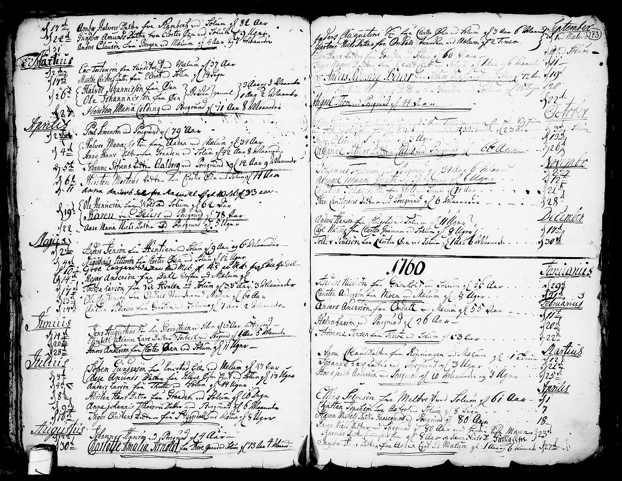 Solum kirkebøker, SAKO/A-306/F/Fa/L0002: Parish register (official) no. I 2, 1713-1761, p. 173