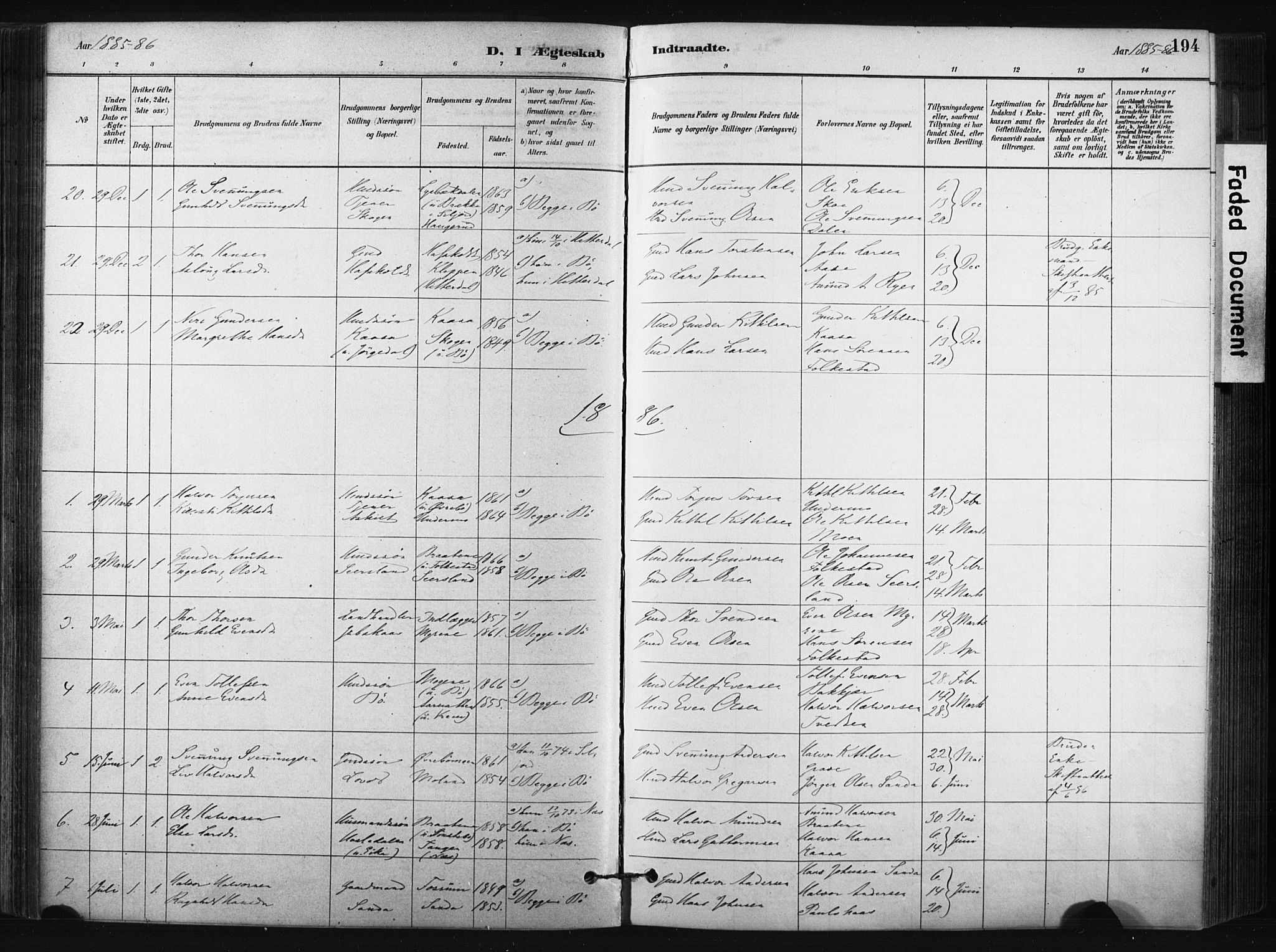 Bø kirkebøker, AV/SAKO-A-257/F/Fa/L0010: Parish register (official) no. 10, 1880-1892, p. 194