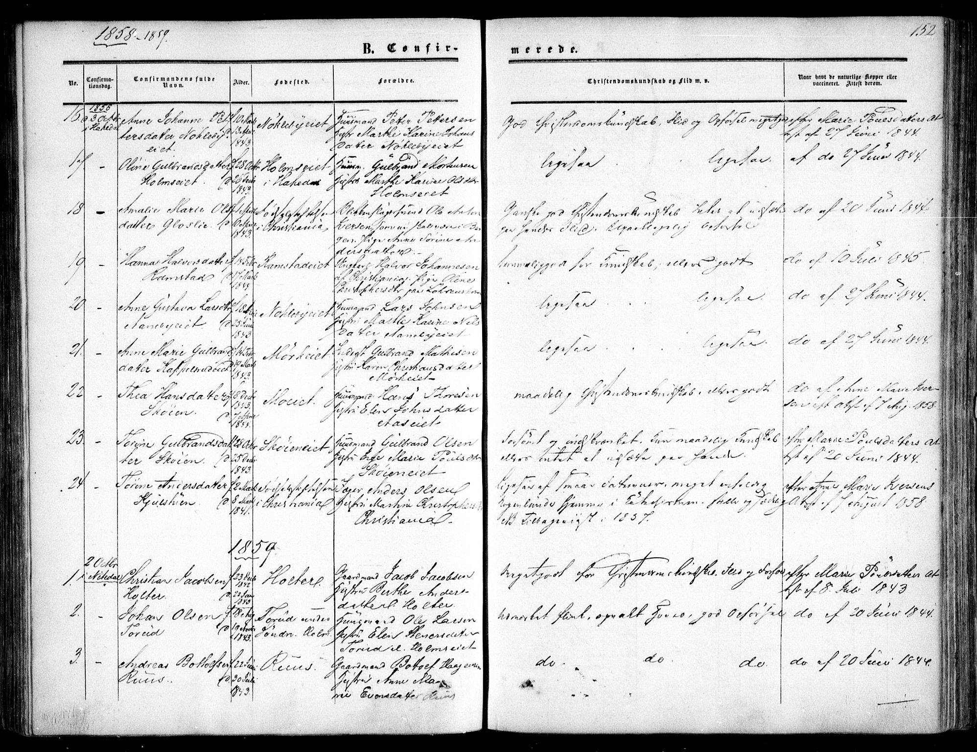 Nittedal prestekontor Kirkebøker, SAO/A-10365a/F/Fa/L0005: Parish register (official) no. I 5, 1850-1862, p. 152