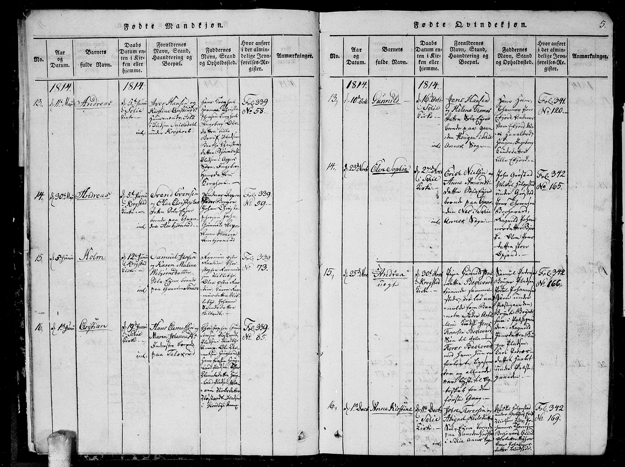 Kråkstad prestekontor Kirkebøker, AV/SAO-A-10125a/G/Ga/L0001: Parish register (copy) no. I 1, 1813-1824, p. 5