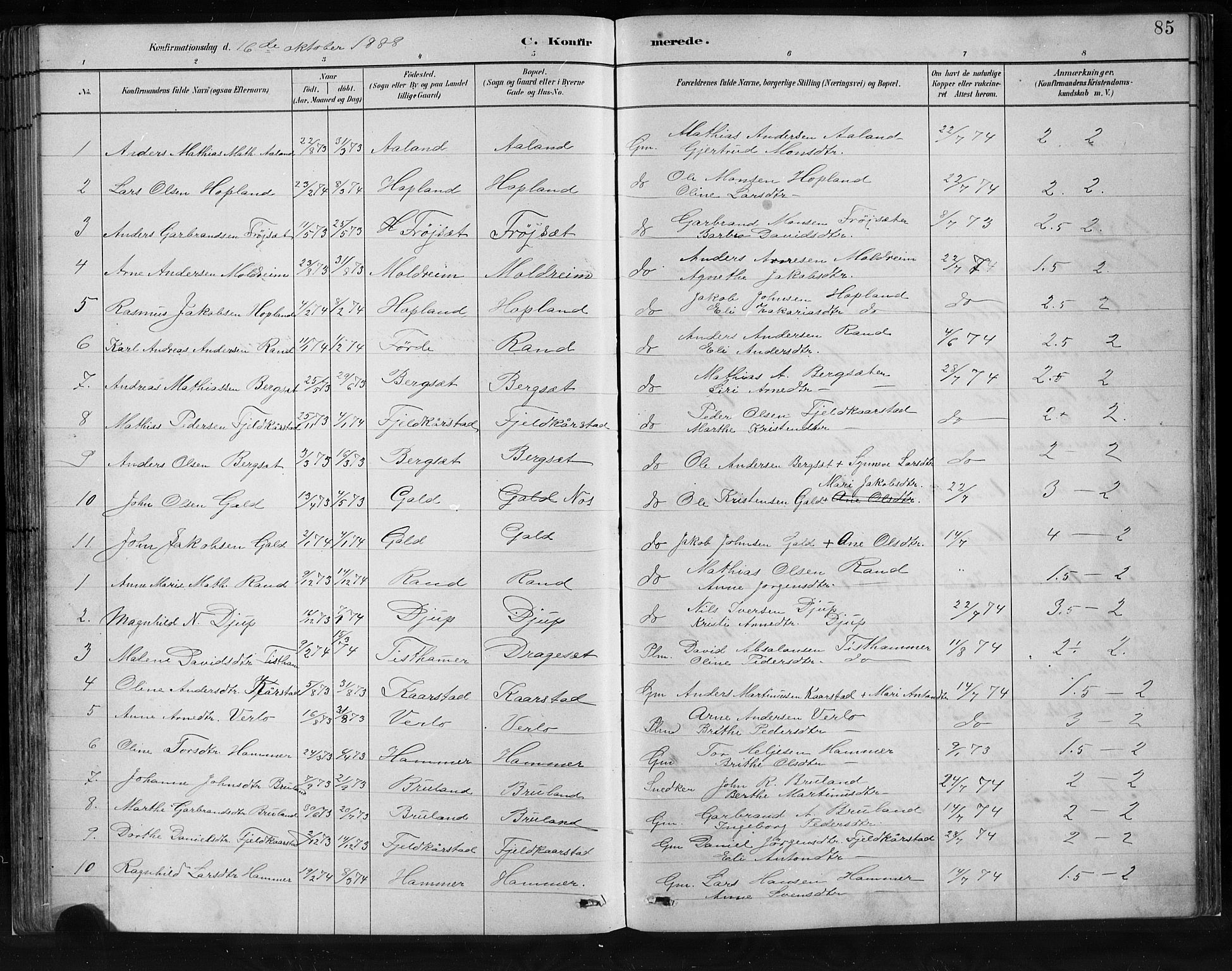Innvik sokneprestembete, SAB/A-80501: Parish register (copy) no. C 3, 1883-1911, p. 85