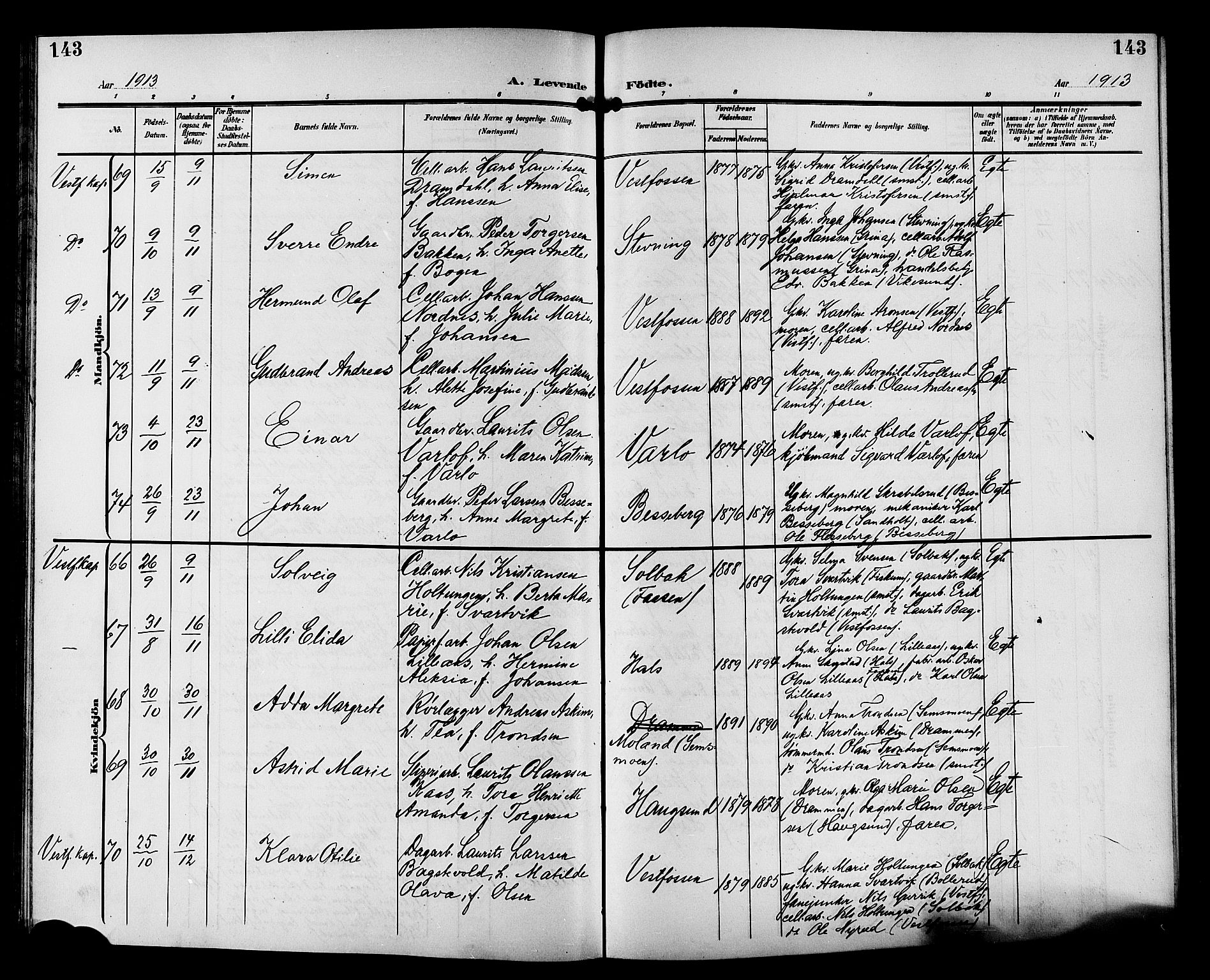 Eiker kirkebøker, SAKO/A-4/G/Ga/L0008: Parish register (copy) no. I 8, 1903-1914, p. 143