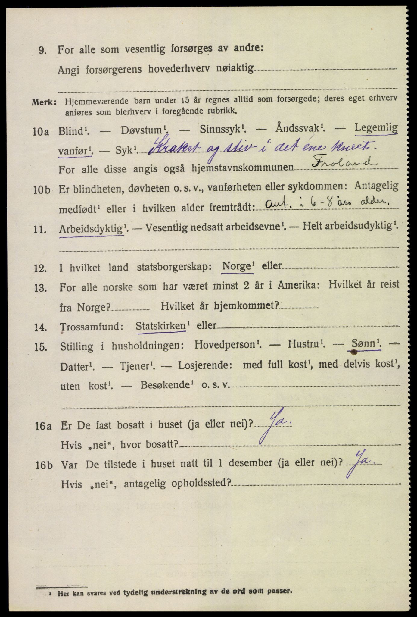 SAK, 1920 census for Froland, 1920, p. 3816