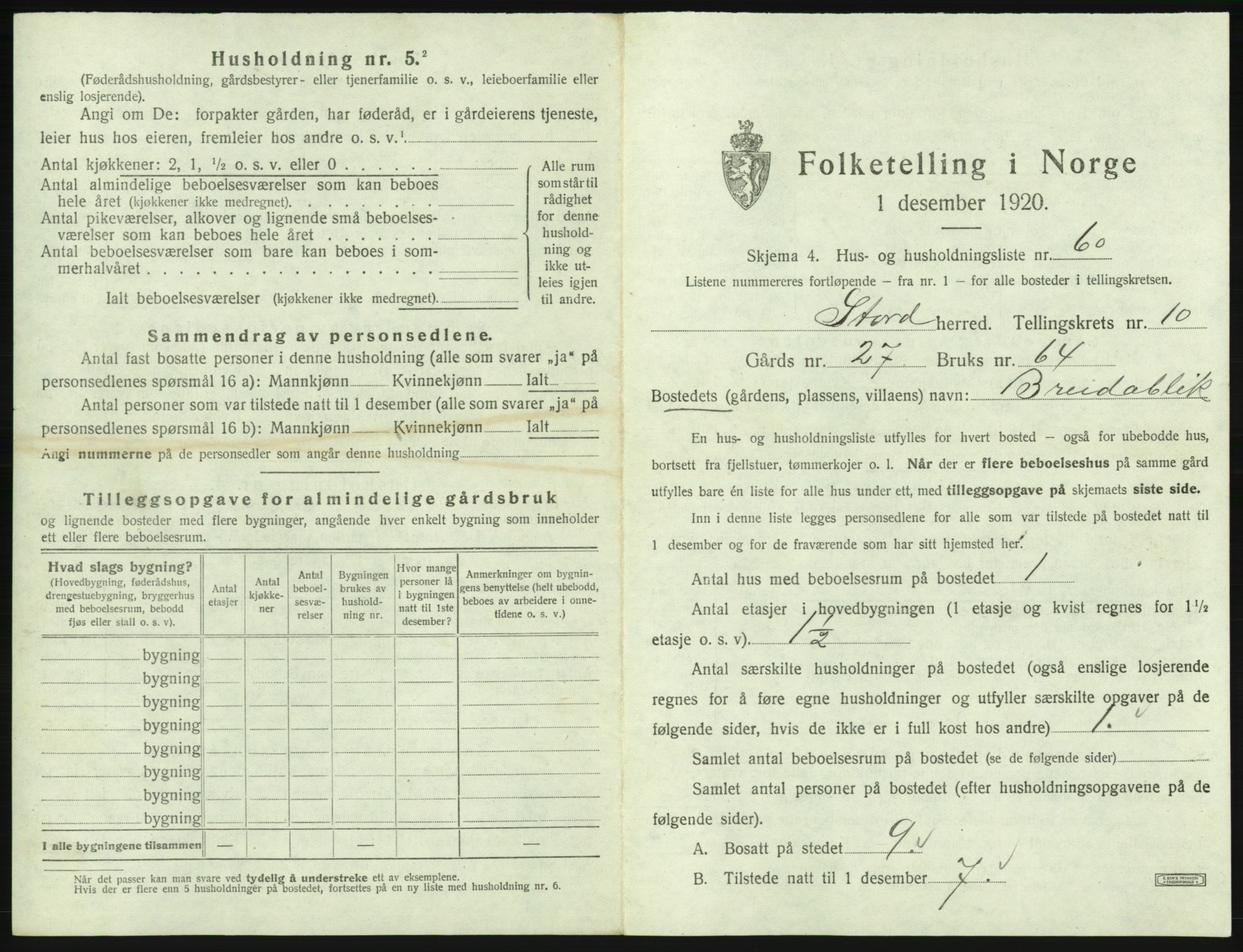 SAB, 1920 census for Stord, 1920, p. 754