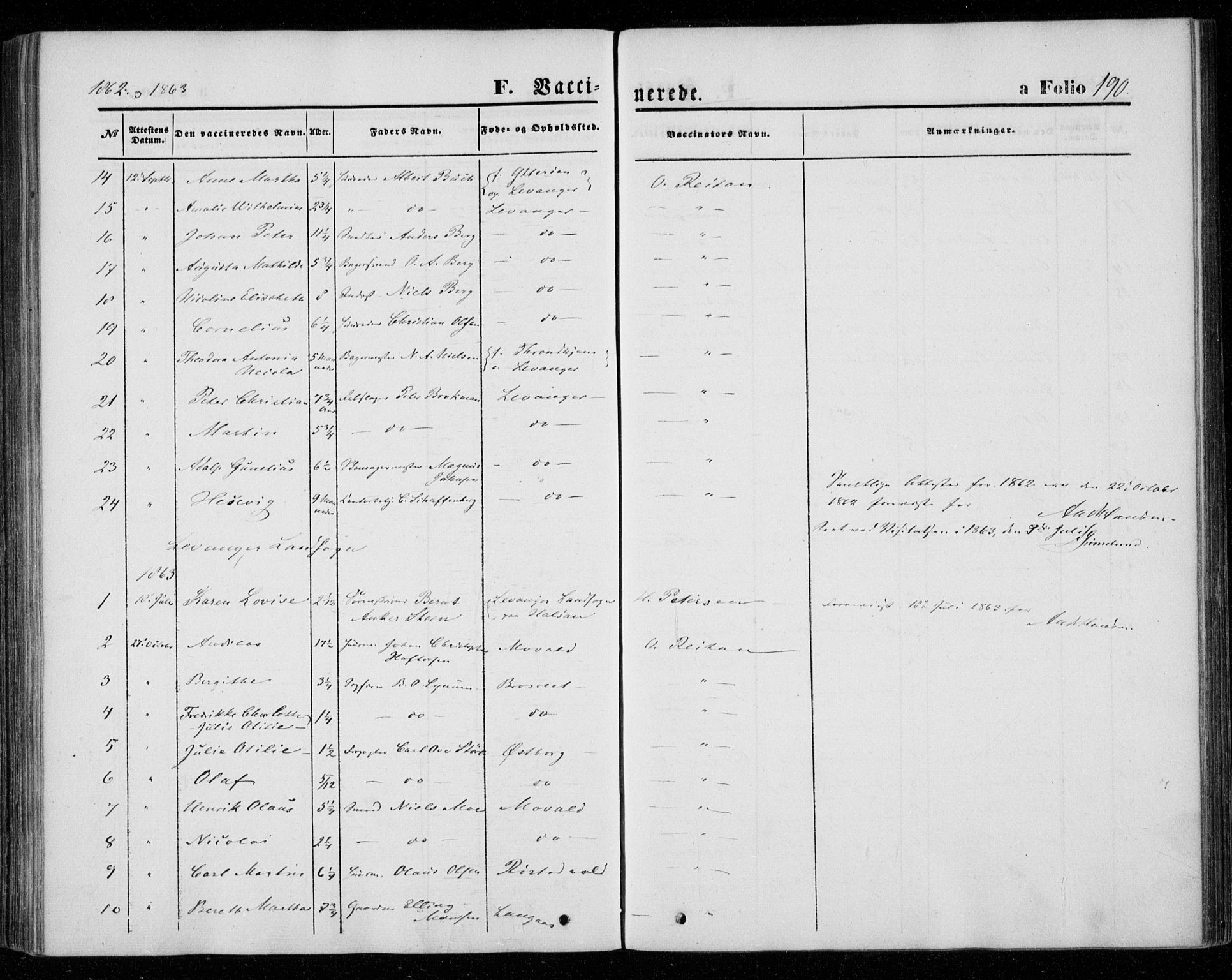 Ministerialprotokoller, klokkerbøker og fødselsregistre - Nord-Trøndelag, SAT/A-1458/720/L0184: Parish register (official) no. 720A02 /1, 1855-1863, p. 190