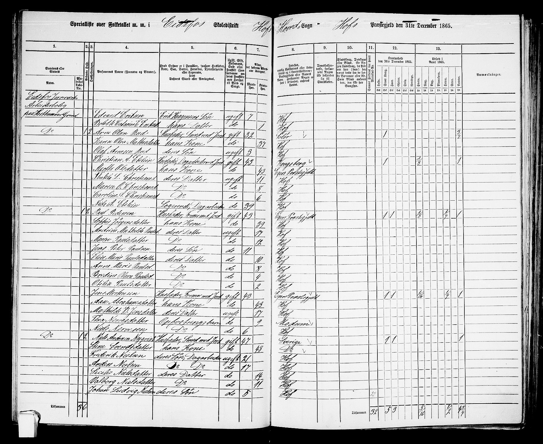 RA, 1865 census for Hof, 1865, p. 86