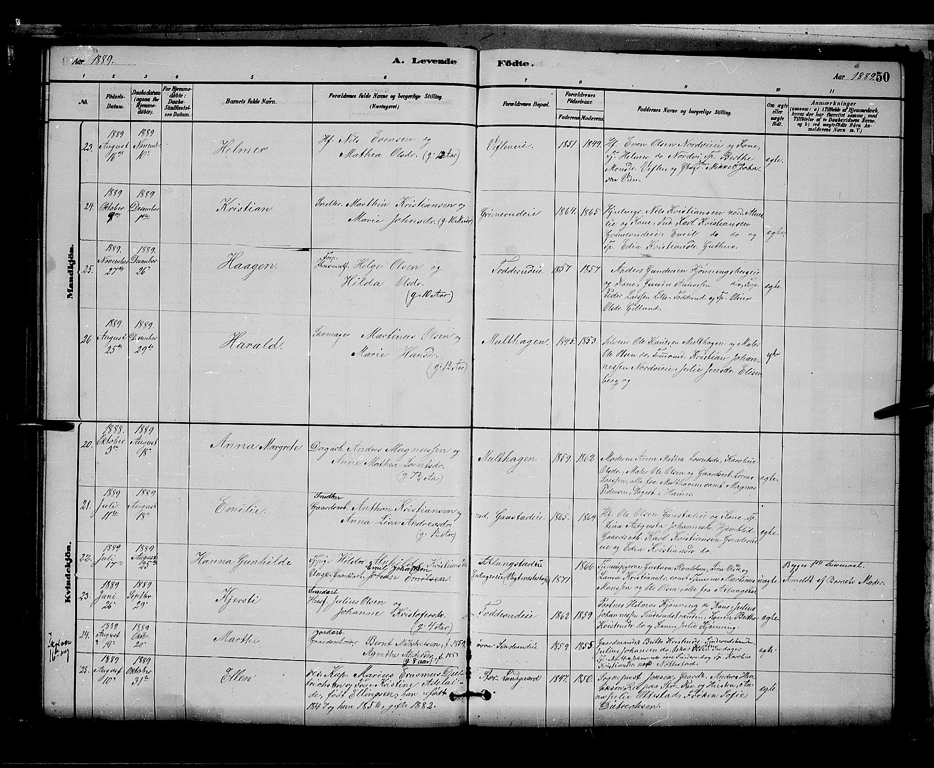 Stange prestekontor, AV/SAH-PREST-002/L/L0007: Parish register (copy) no. 7, 1880-1893, p. 50