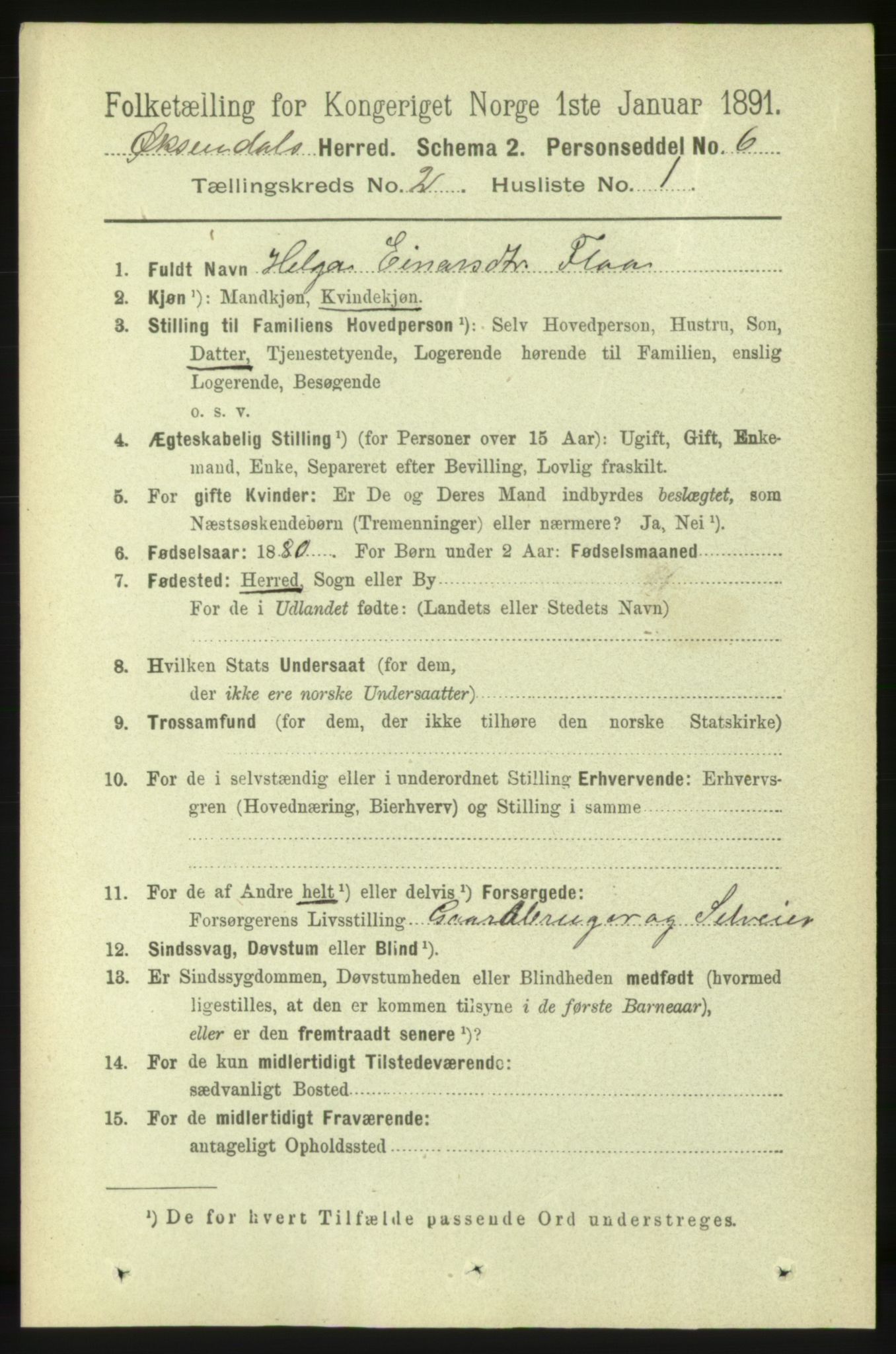 RA, 1891 census for 1561 Øksendal, 1891, p. 273