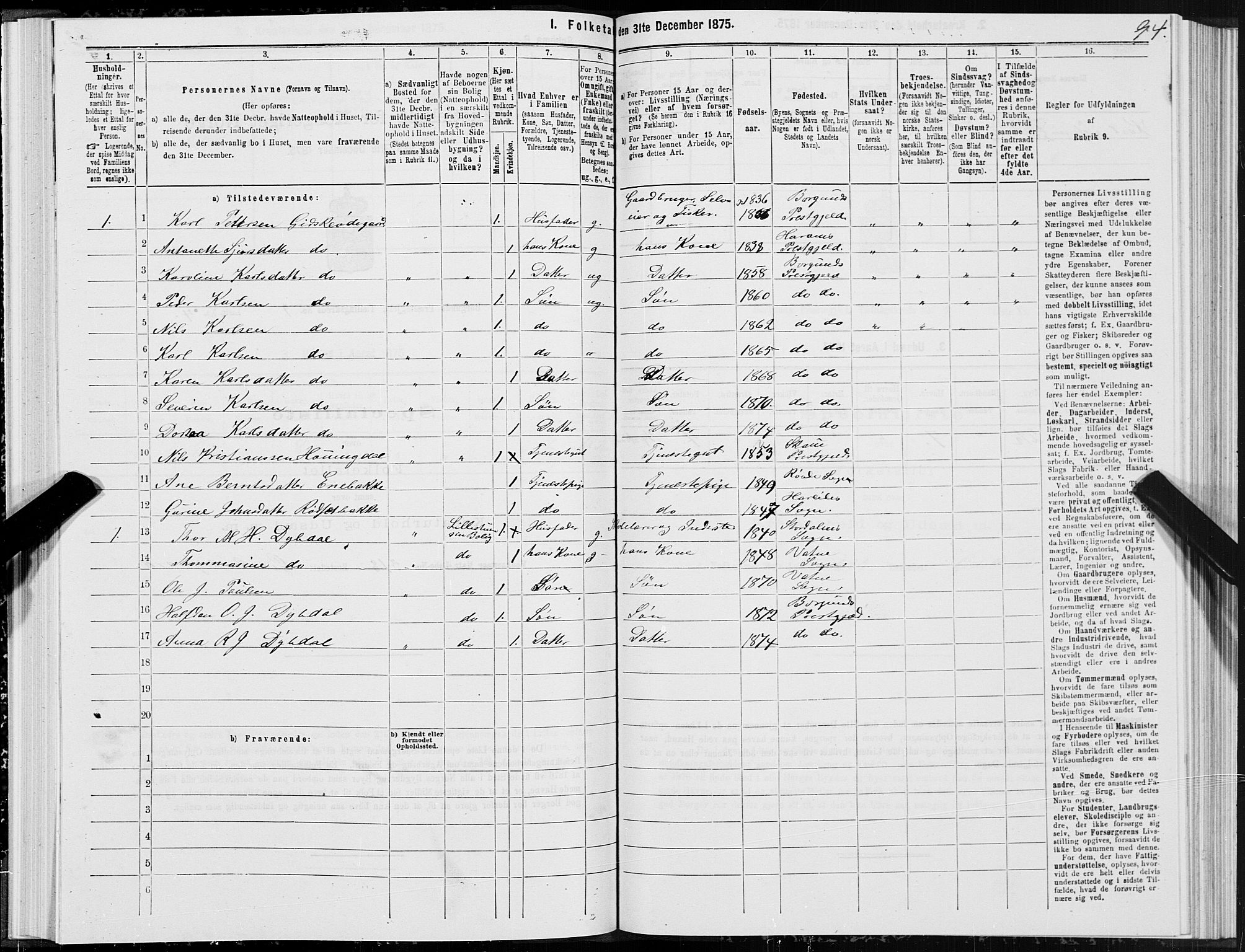 SAT, 1875 census for 1531P Borgund, 1875, p. 5094