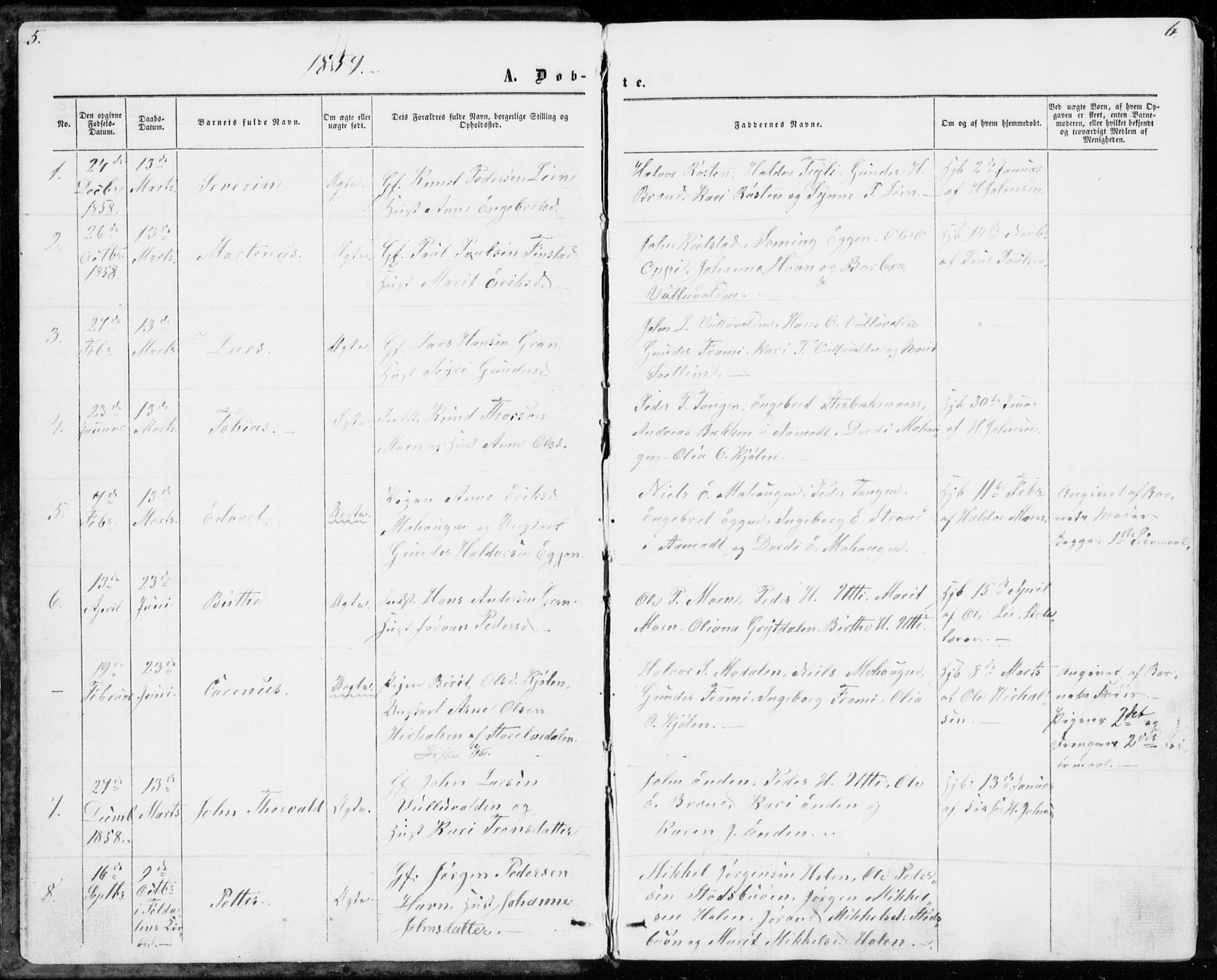 Sollia prestekontor, SAH/PREST-050/H/Ha/Haa/L0001: Parish register (official) no. 1, 1856-1885, p. 5-6