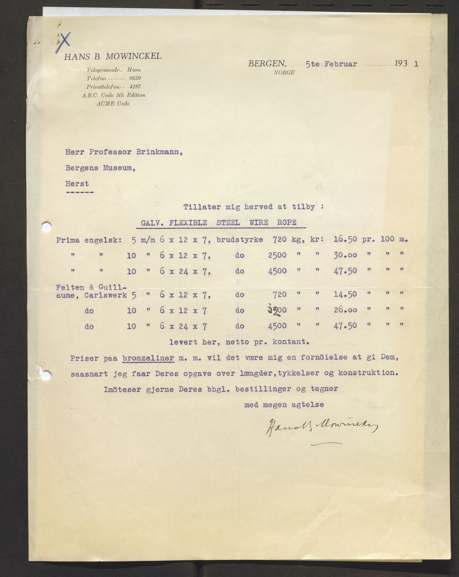 Bergens Museum, AV/SAB-A-17301/13/D/L0002: Korrespondanse , 1928-1940, p. 163