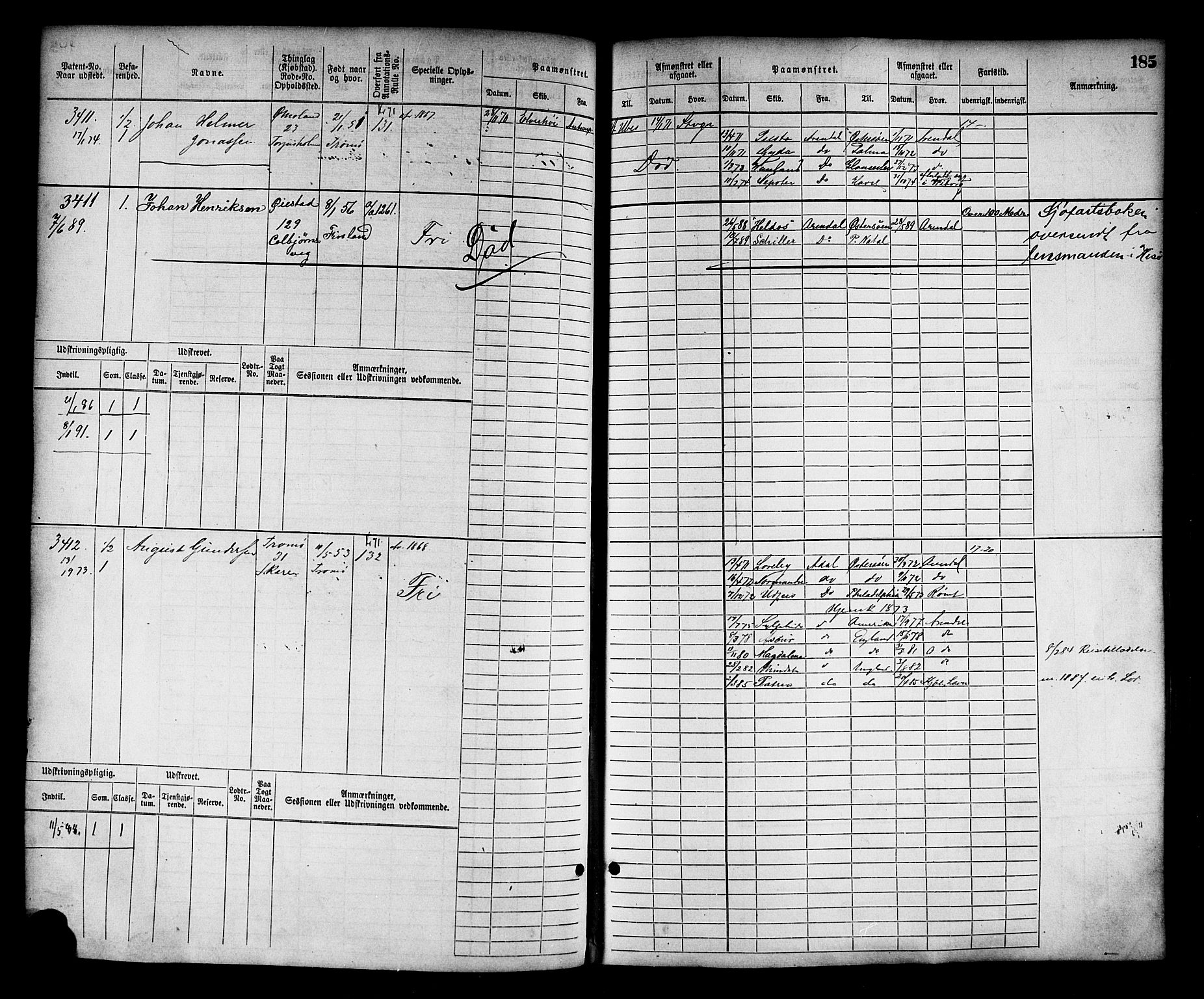 Arendal mønstringskrets, AV/SAK-2031-0012/F/Fb/L0014: Hovedrulle nr 3045-3806, S-12, 1868-1900, p. 190