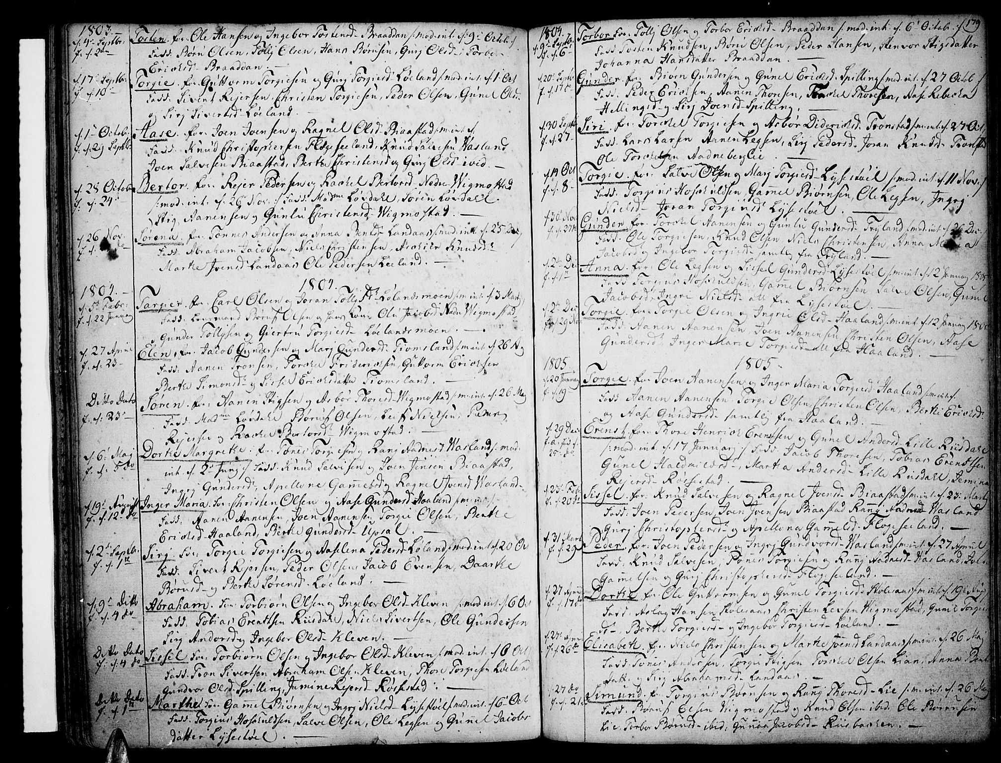 Sør-Audnedal sokneprestkontor, AV/SAK-1111-0039/F/Fa/Fab/L0002: Parish register (official) no. A 2 /3, 1771-1809, p. 179