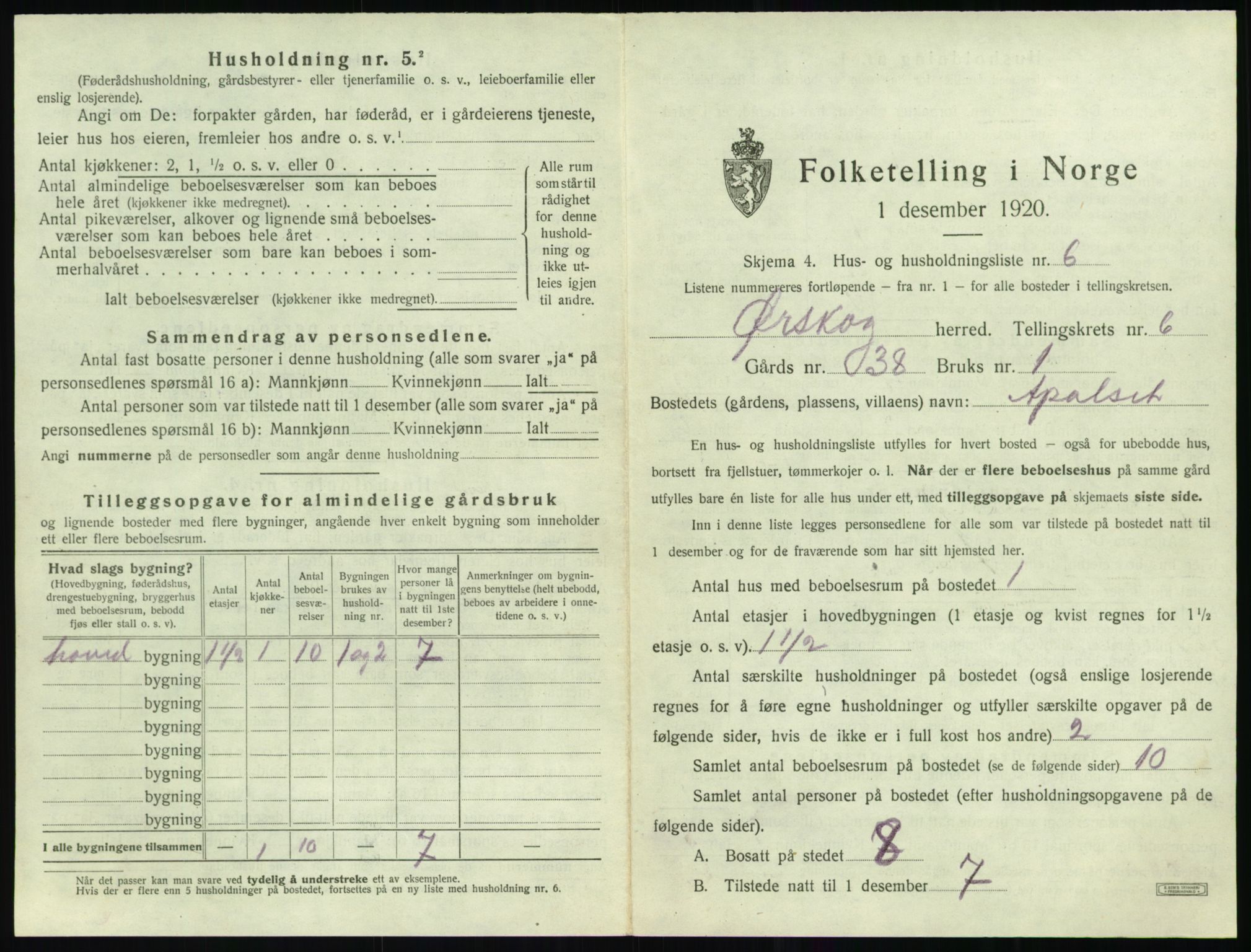 SAT, 1920 census for Ørskog, 1920, p. 490