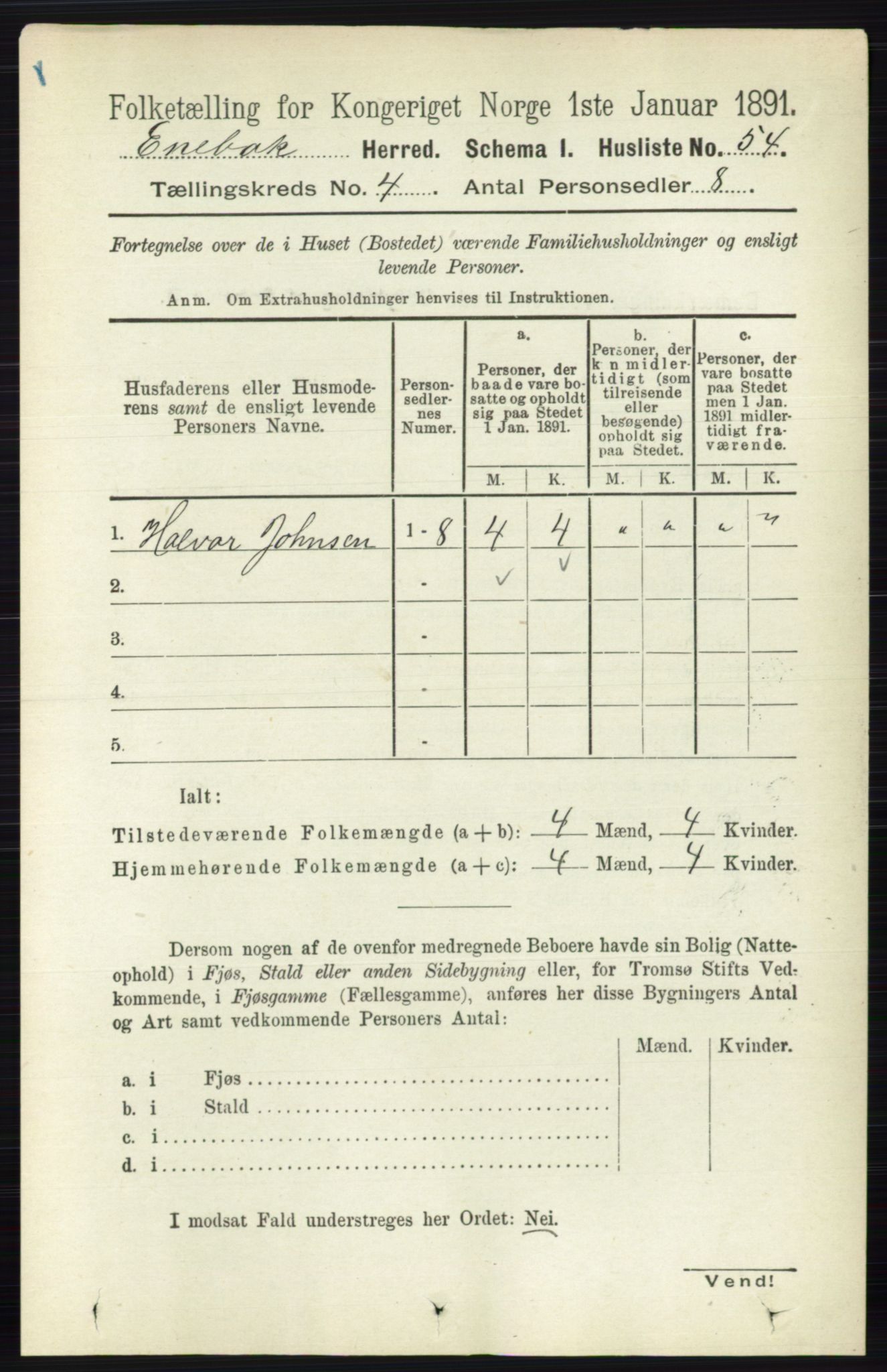 RA, 1891 census for 0229 Enebakk, 1891, p. 1464