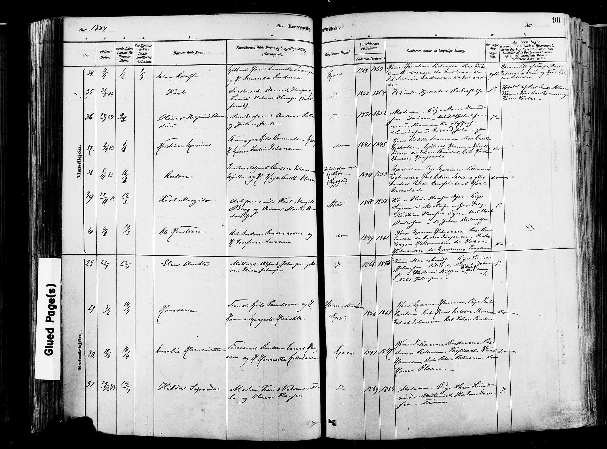 Moss prestekontor Kirkebøker, SAO/A-2003/F/Fb/L0001: Parish register (official) no. II 1, 1878-1886, p. 96