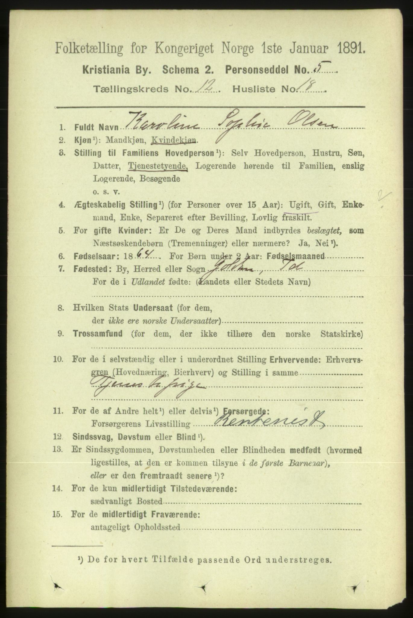 RA, 1891 census for 0301 Kristiania, 1891, p. 5745