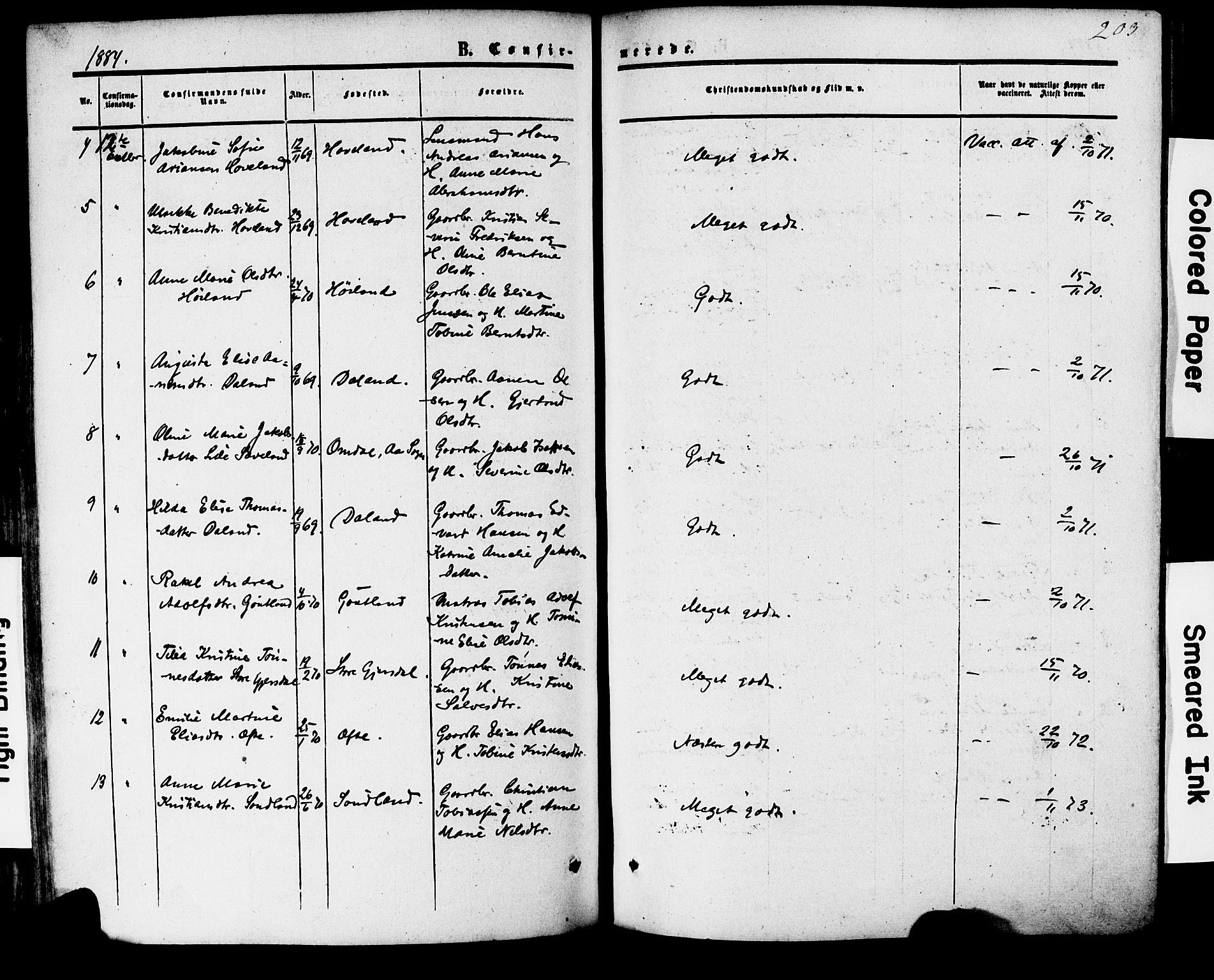 Herad sokneprestkontor, AV/SAK-1111-0018/F/Fa/Faa/L0005: Parish register (official) no. A 5, 1853-1886, p. 203