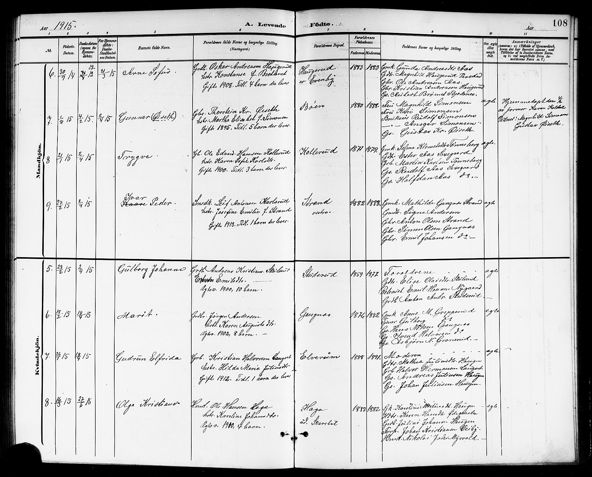 Høland prestekontor Kirkebøker, SAO/A-10346a/G/Gb/L0001: Parish register (copy) no. II 1, 1902-1919, p. 108