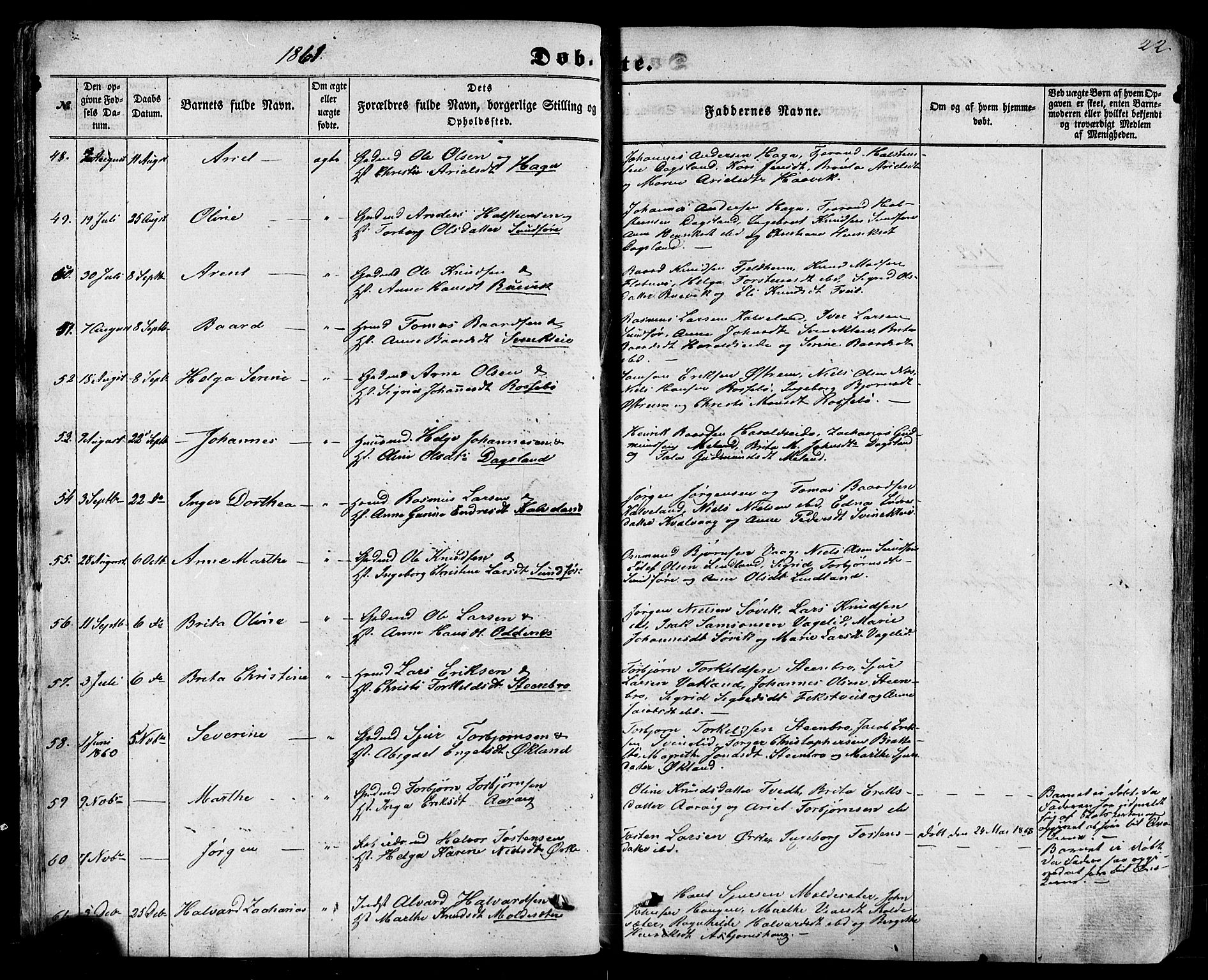 Skjold sokneprestkontor, AV/SAST-A-101847/H/Ha/Haa/L0008: Parish register (official) no. A 8, 1856-1882, p. 22