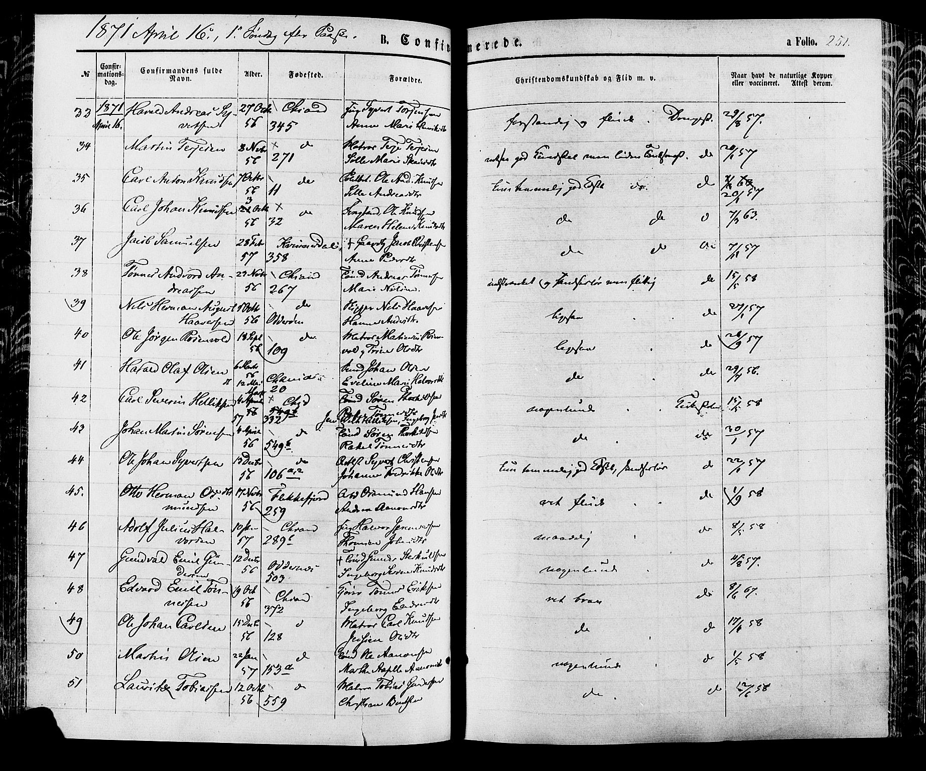 Kristiansand domprosti, AV/SAK-1112-0006/F/Fa/L0015: Parish register (official) no. A 15, 1867-1880, p. 251