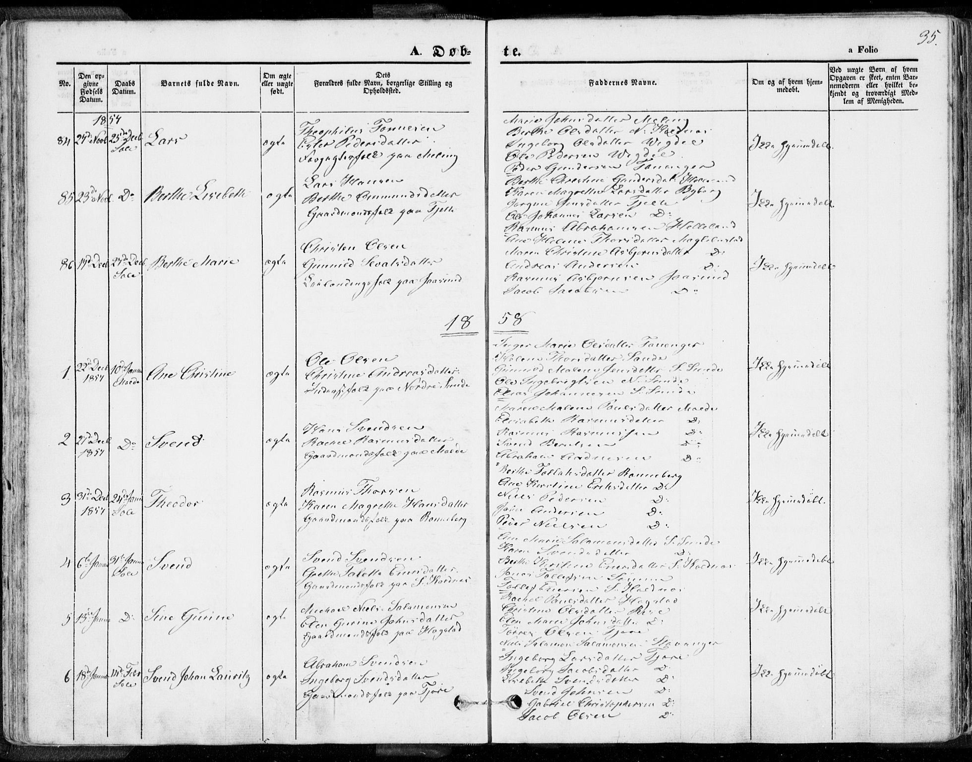 Håland sokneprestkontor, SAST/A-101802/001/30BA/L0007: Parish register (official) no. A 7.1, 1854-1870, p. 35