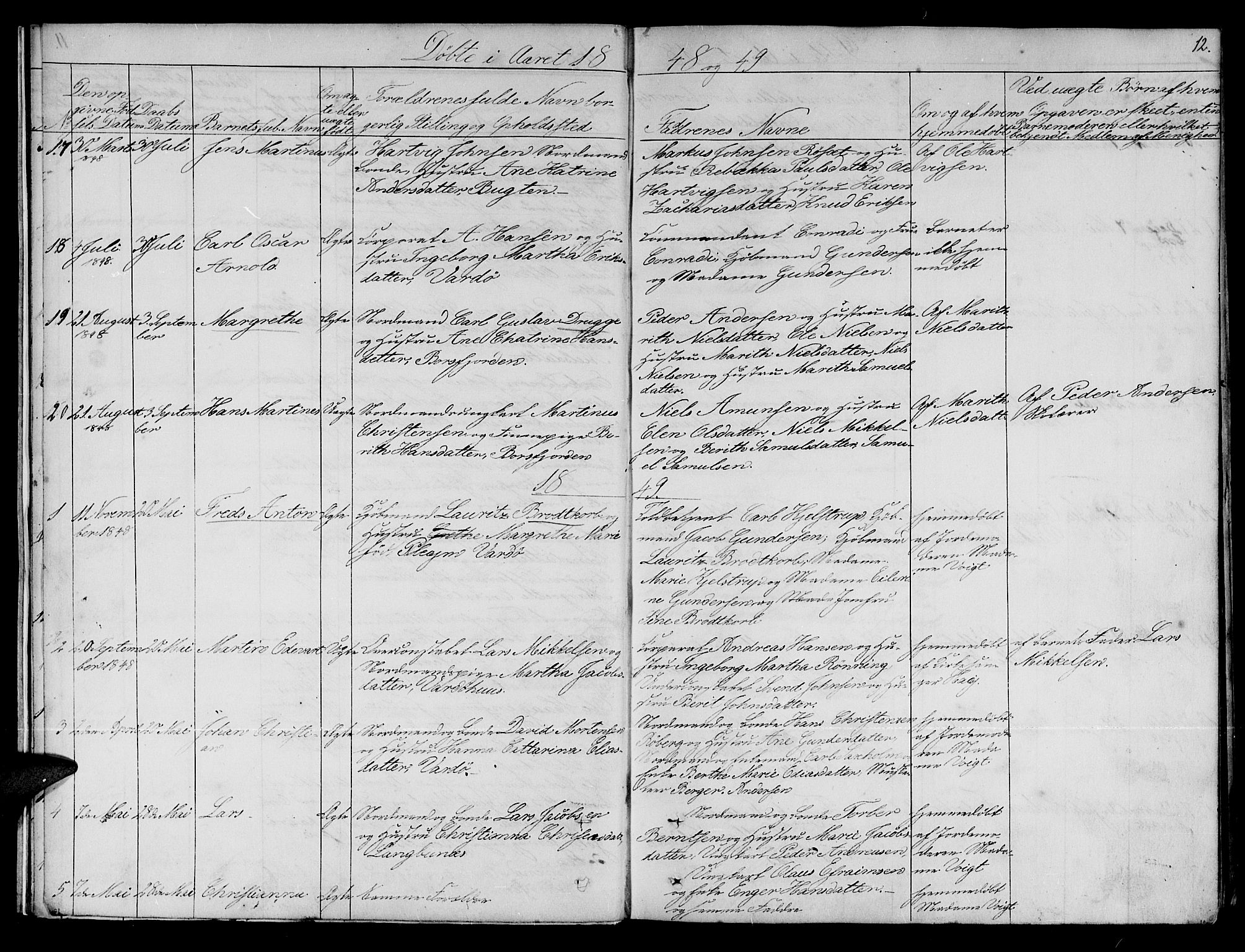 Vardø sokneprestkontor, SATØ/S-1332/H/Hb/L0001klokker: Parish register (copy) no. 1, 1844-1861, p. 12