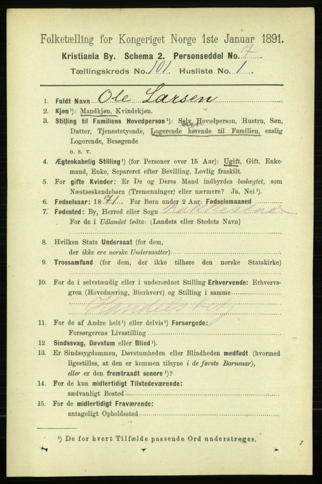 RA, 1891 census for 0301 Kristiania, 1891, p. 50012