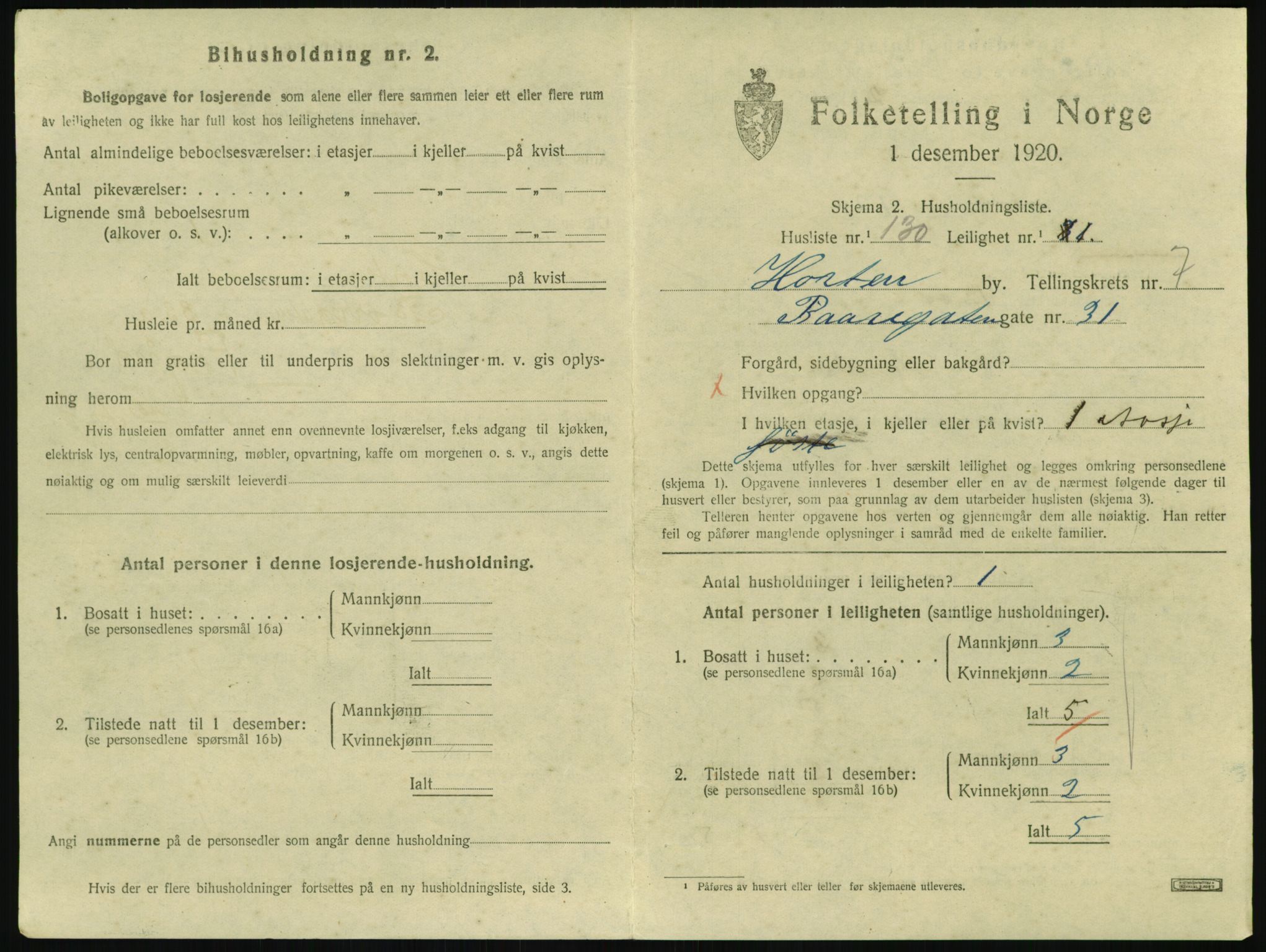 SAKO, 1920 census for Horten, 1920, p. 7663