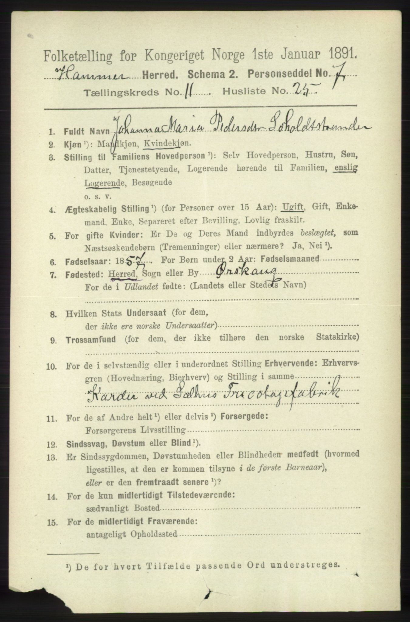 RA, 1891 census for 1254 Hamre, 1891, p. 3406